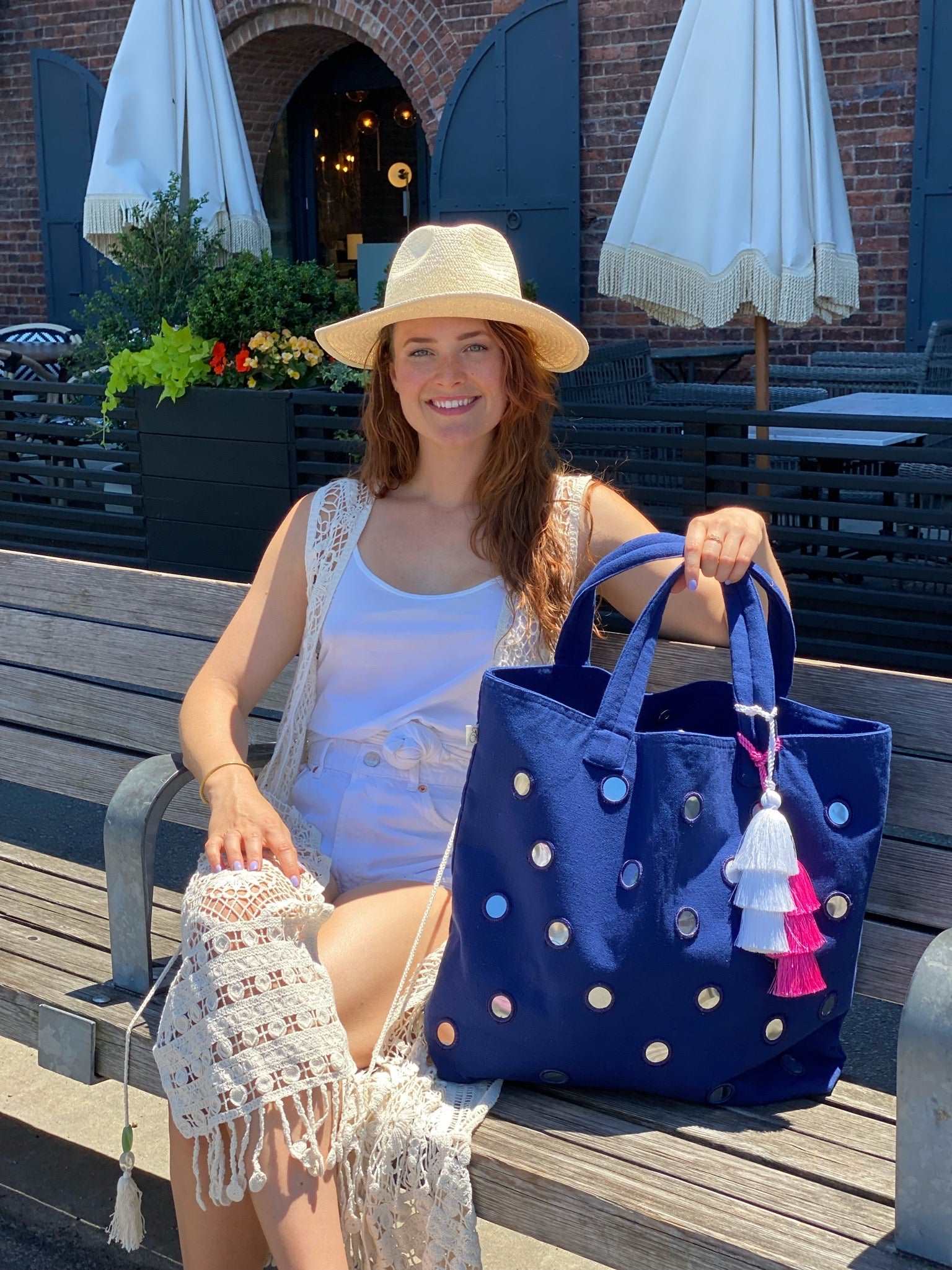 Boho Bundle: Navy Mirror Tote + FREE Makeup Bag - Quilted Koala