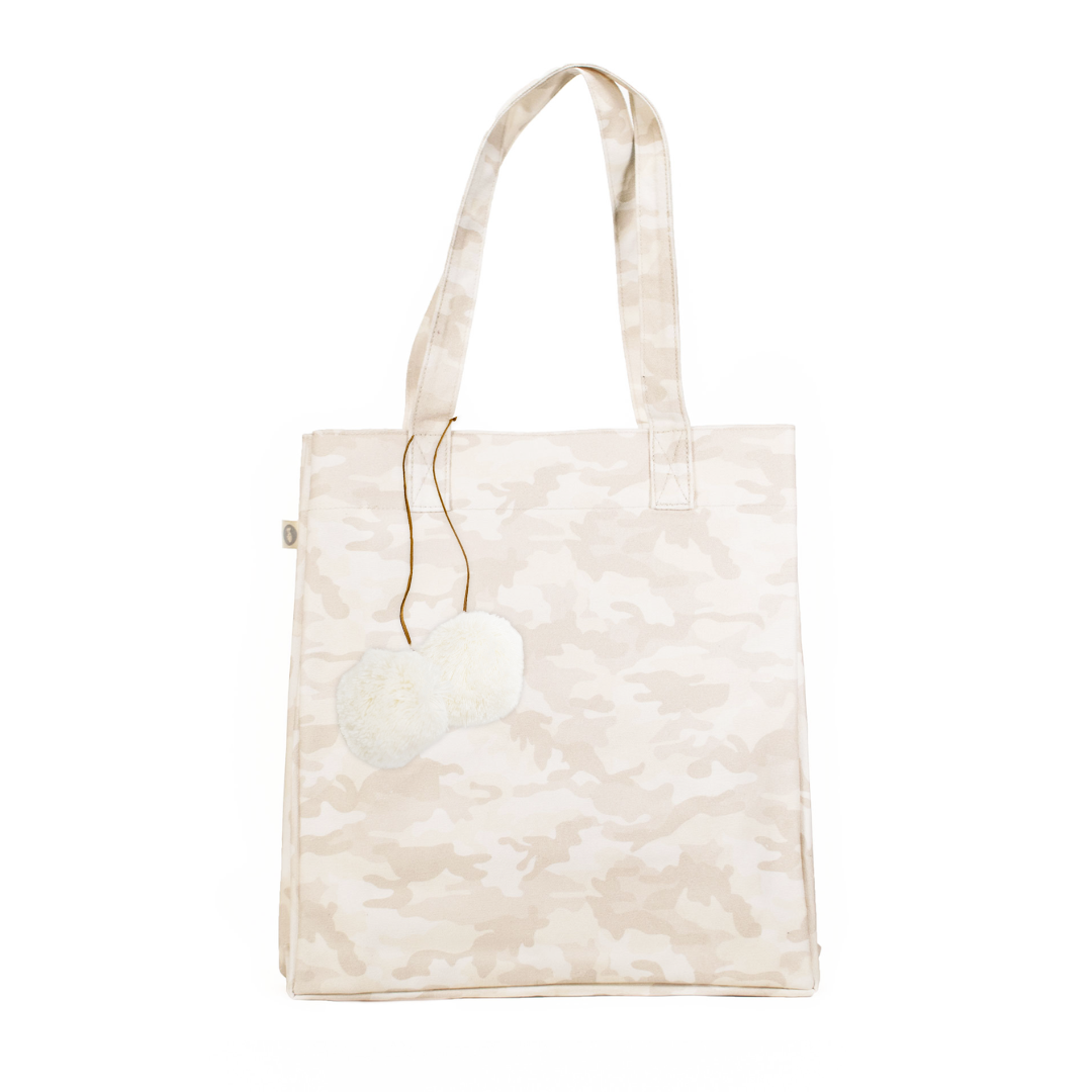 Upright Bag: Blush Camo with Cream Pom Poms - Quilted Koala