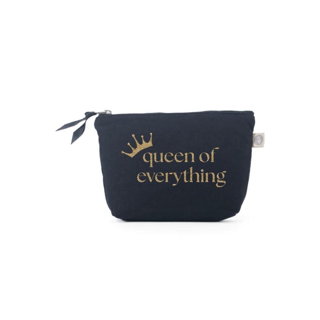 QUEEN OF EVERYTHING Makeup Bag- Navy with Gold Glitter - Quilted Koala