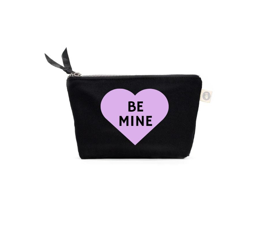 Makeup Bag- Valentine's Candy Heart BE MINE in Lavender - Quilted Koala