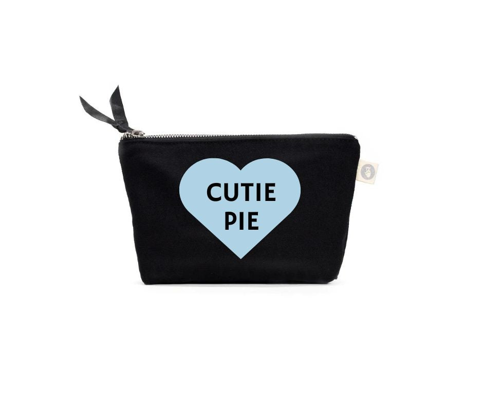 Makeup Bag- Valentine's Candy Heart CUTIE PIE in Pale Blue - Quilted Koala