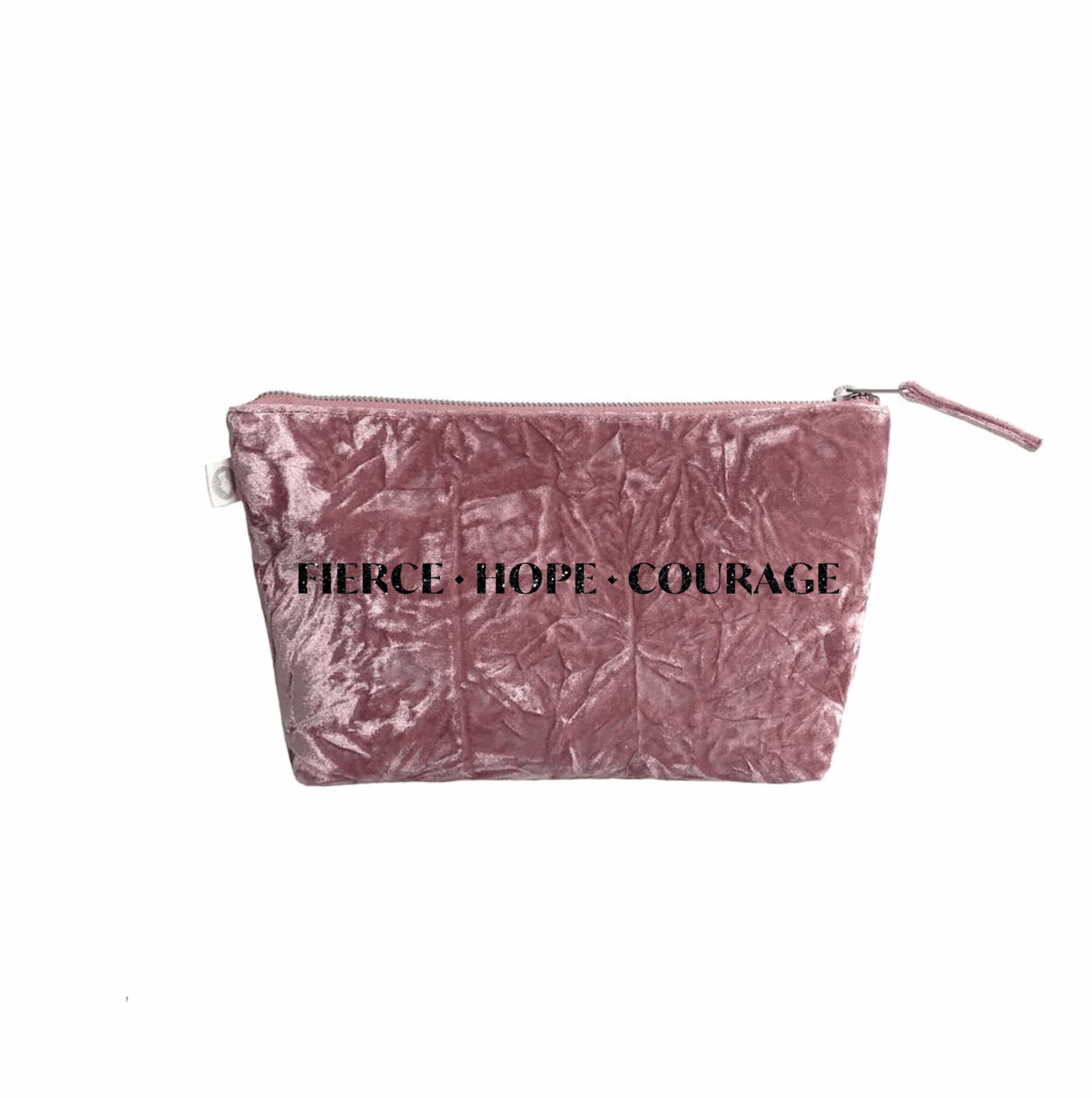 Fierce Hope Courage Clutch Bag- Black Glitter on Petal Pink Velvet - Quilted Koala