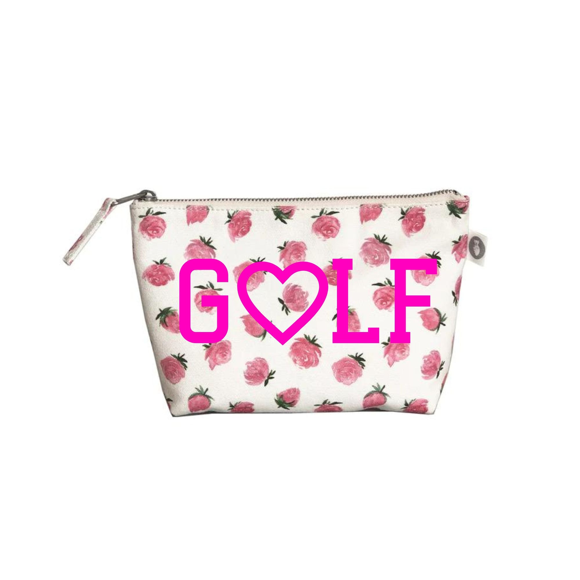 White Floral Makeup Bag Neon Pink GOLF (Heart) - Quilted Koala