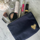 Navy Makeup Bag with Gold Glow Heart - NEW! - Quilted Koala