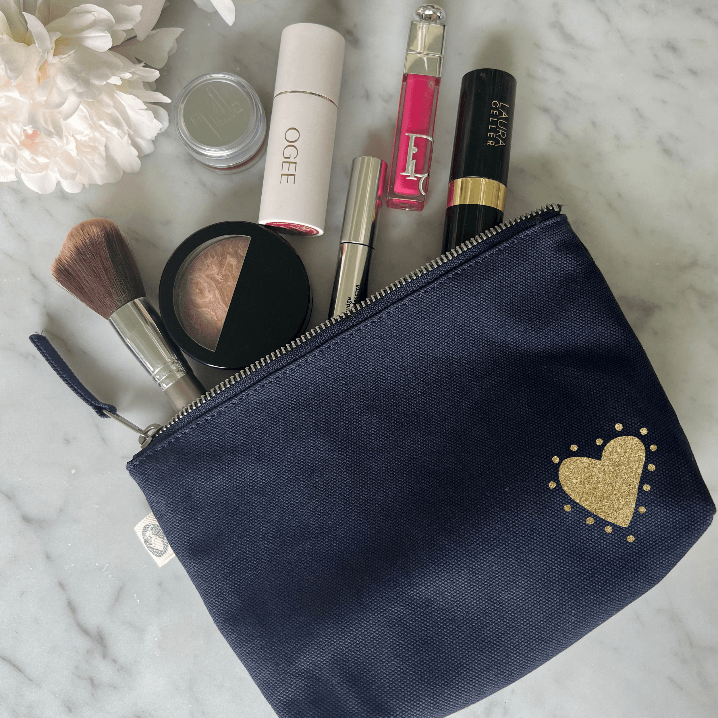 Navy Makeup Bag with Gold Glow Heart - NEW! - Quilted Koala