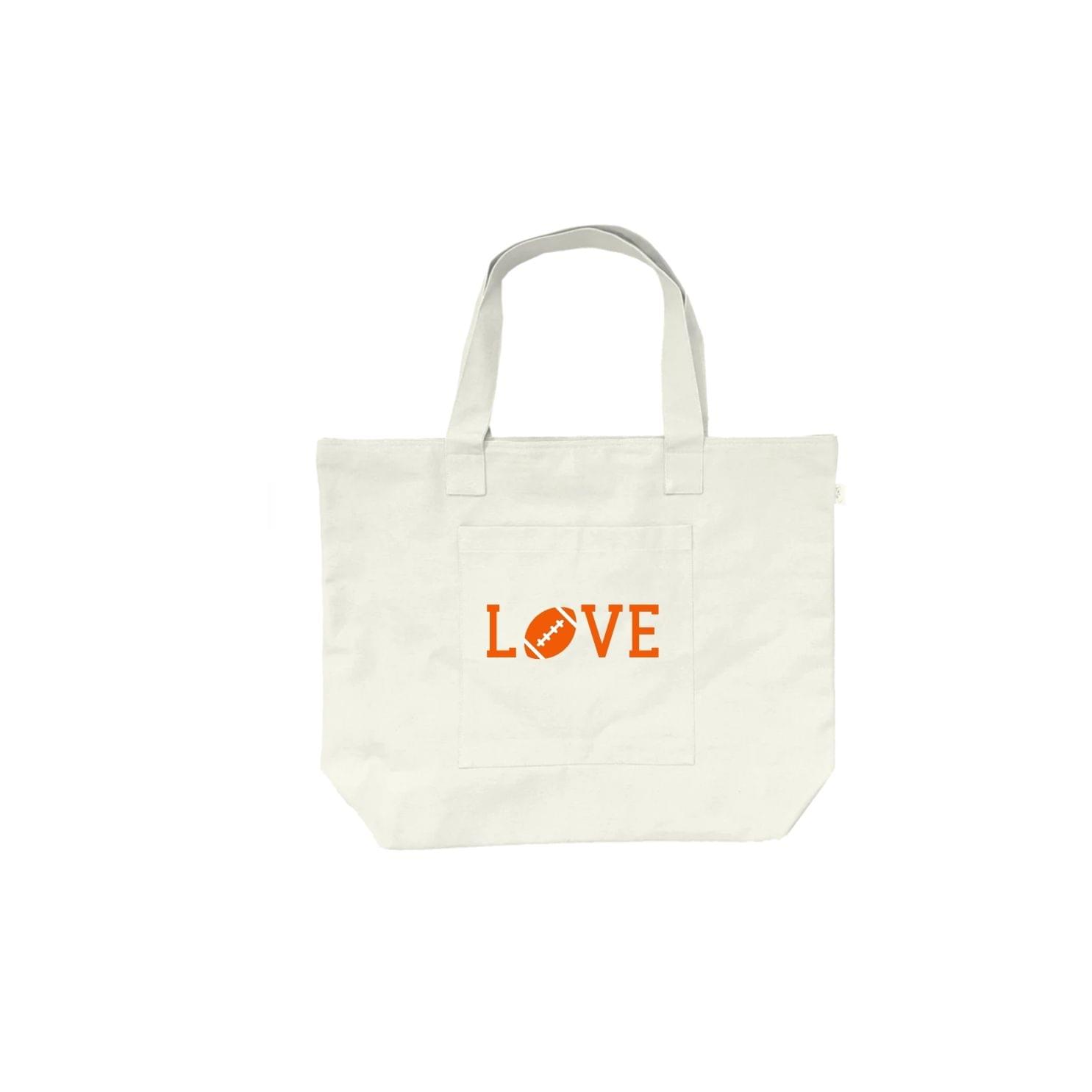 FOOTBALL LOVE -Midi Everything Bag - Natural with Orange - Quilted Koala