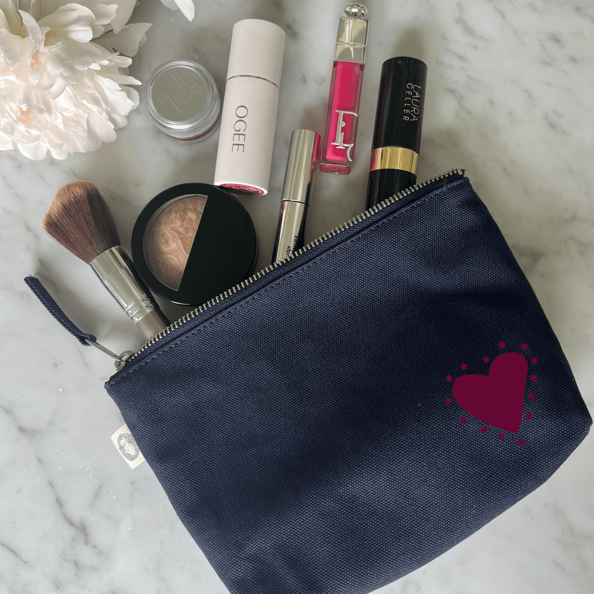 Navy Makeup Bag with Bordeaux Glow Heart - NEW! - Quilted Koala