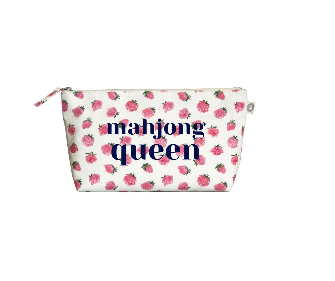 Mahjong Queen Pouch Clutch - White Floral - Quilted Koala
