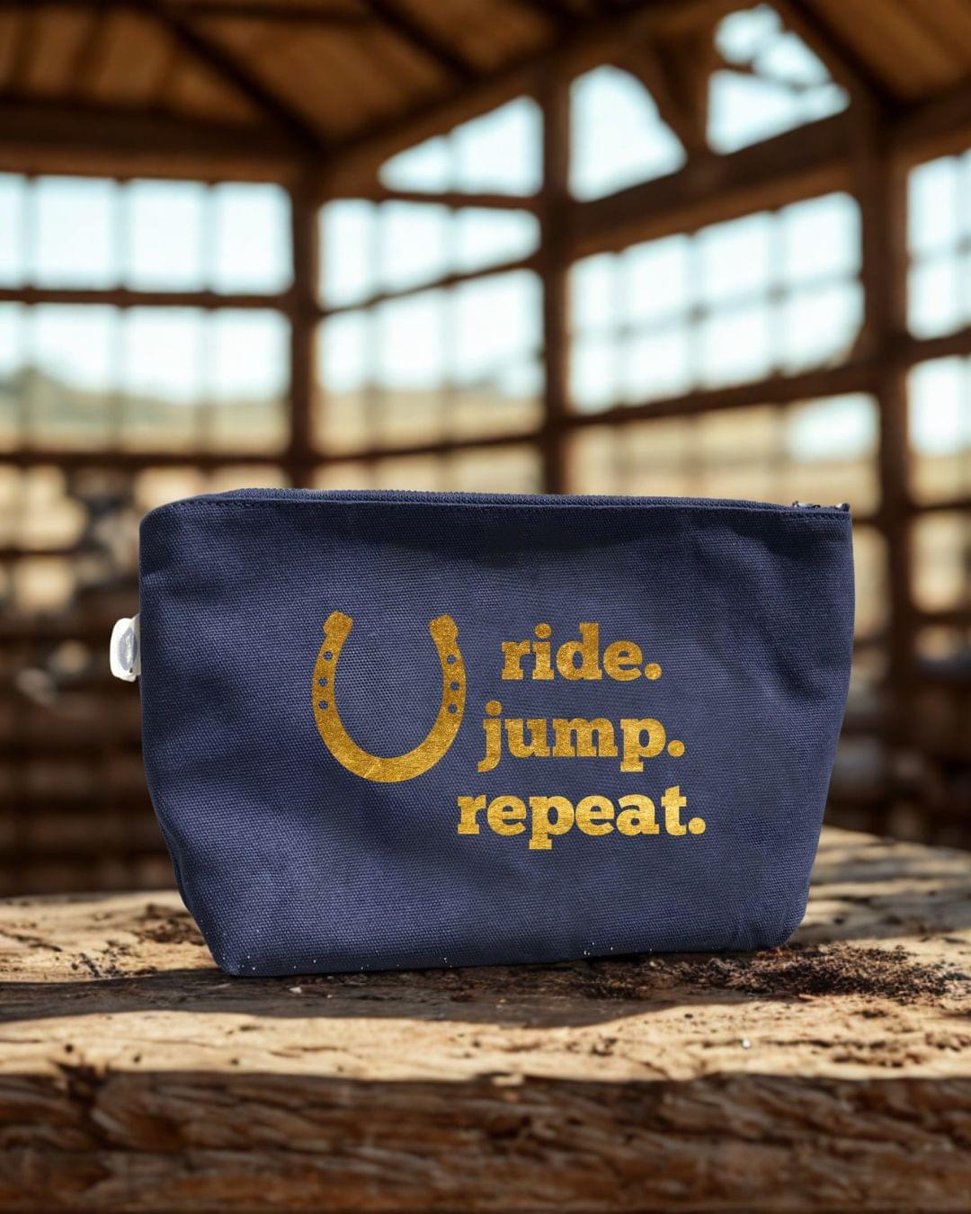 Ride. Jump. Repeat. Navy Makeup Bag - Quilted Koala