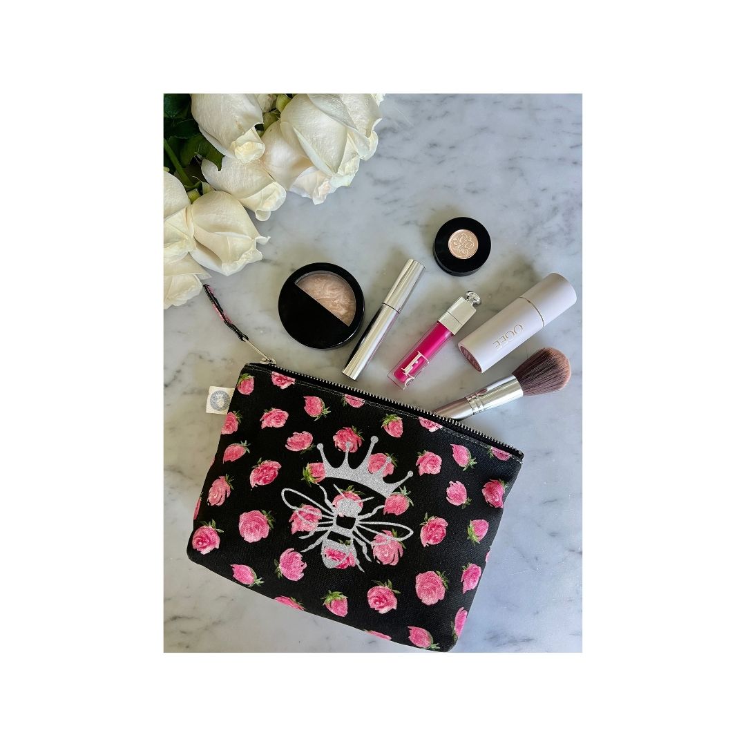QUEEN BEE Black Floral Makeup Bag NEW! - Quilted Koala