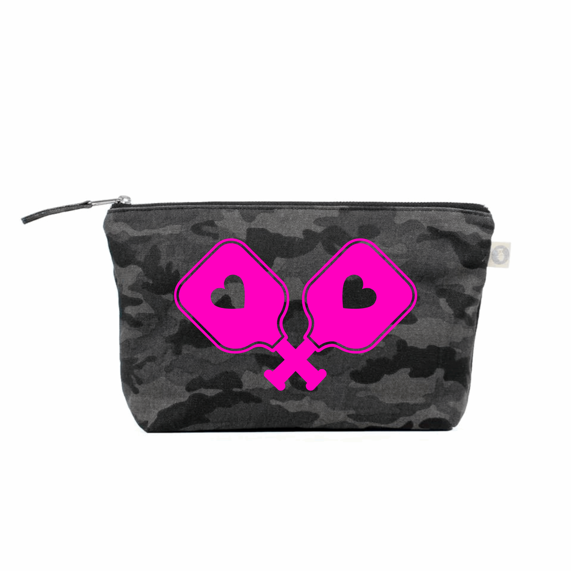 Clutch Bag: Black Camo - Neon Pink Pickleball Paddles - Quilted Koala