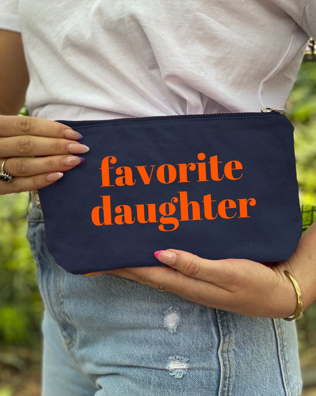 Navy Makeup Bag Neon Orange Favorite Daughter - Quilted Koala