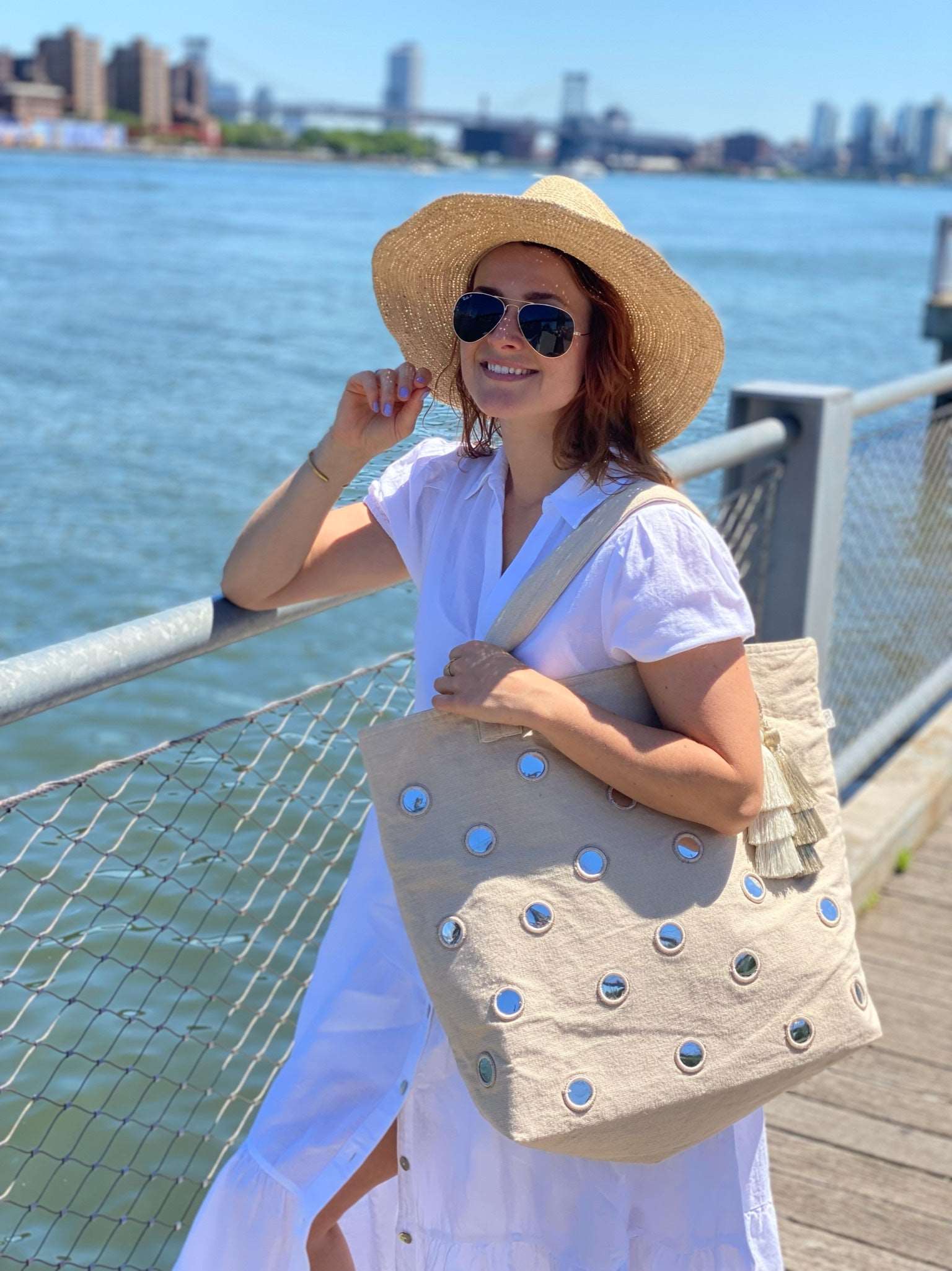 Boho Bundle: Stone Mirror Tote + FREE Makeup Bag - Quilted Koala