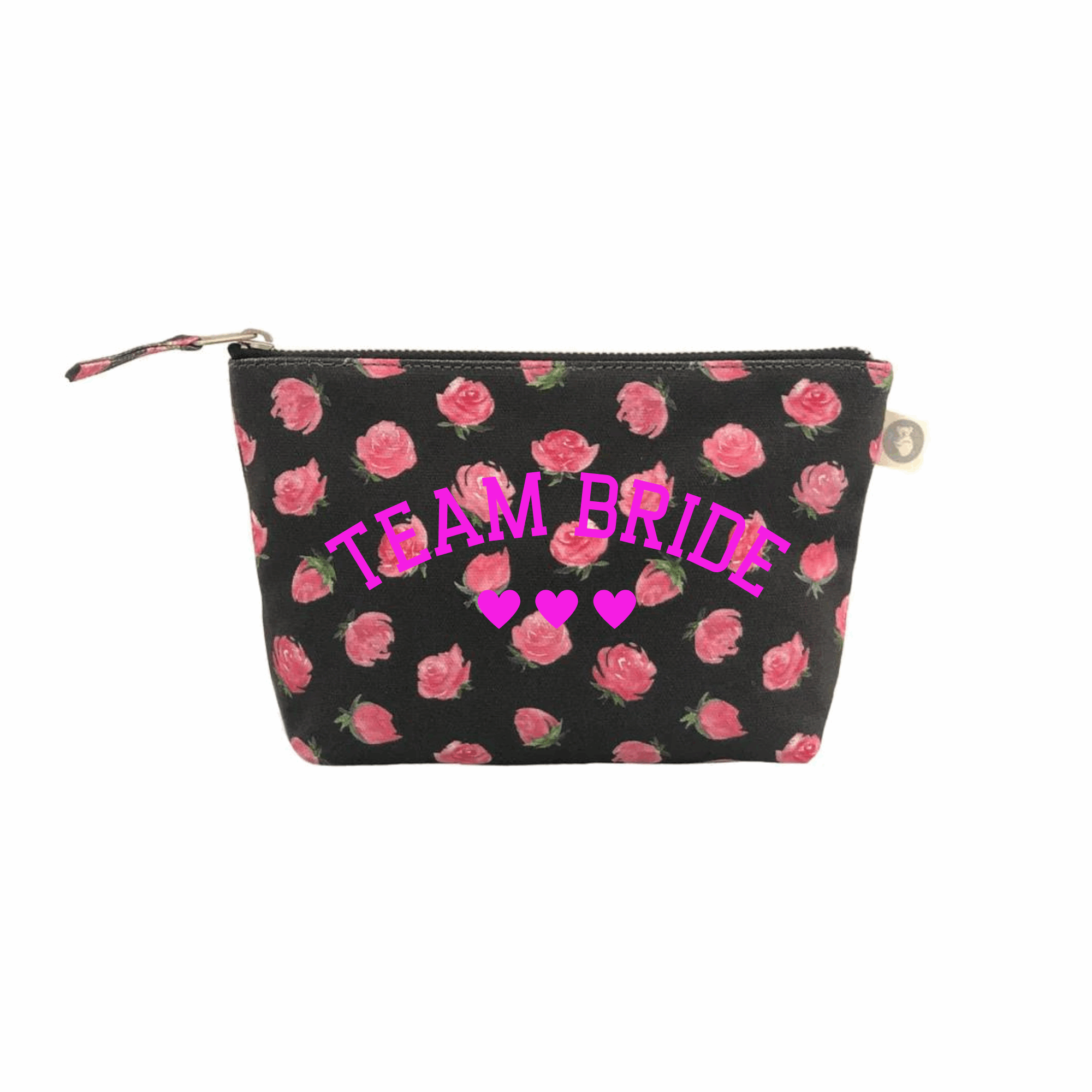 Black Floral Makeup Bag Neon Pink Team Bride - Quilted Koala