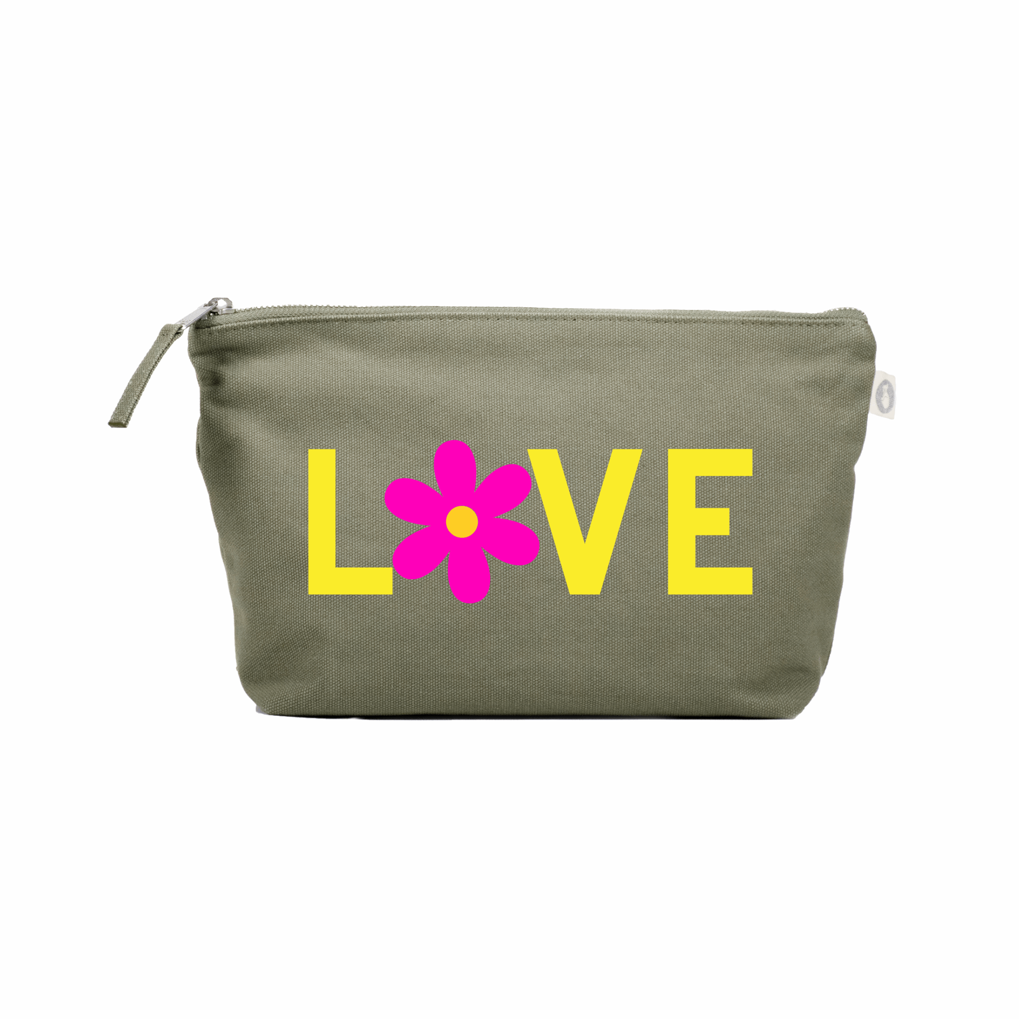 Clutch Bag Olive with Yellow/Pink LOVE Daisy - Quilted Koala