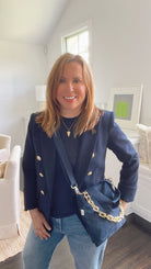 Midi Town Crossbody Bag: Navy Vegan Suede - Quilted Koala