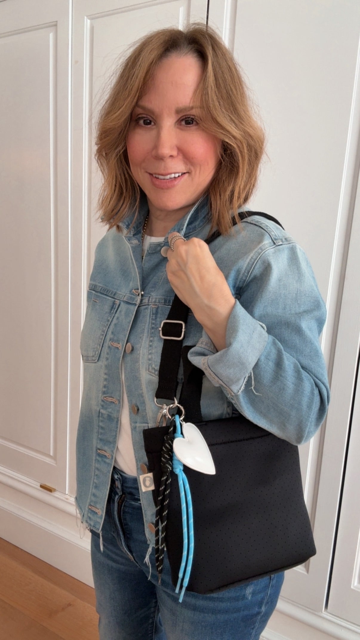 Black Neoprene Midi Town Bag with Heart Paracord Charm - Quilted Koala