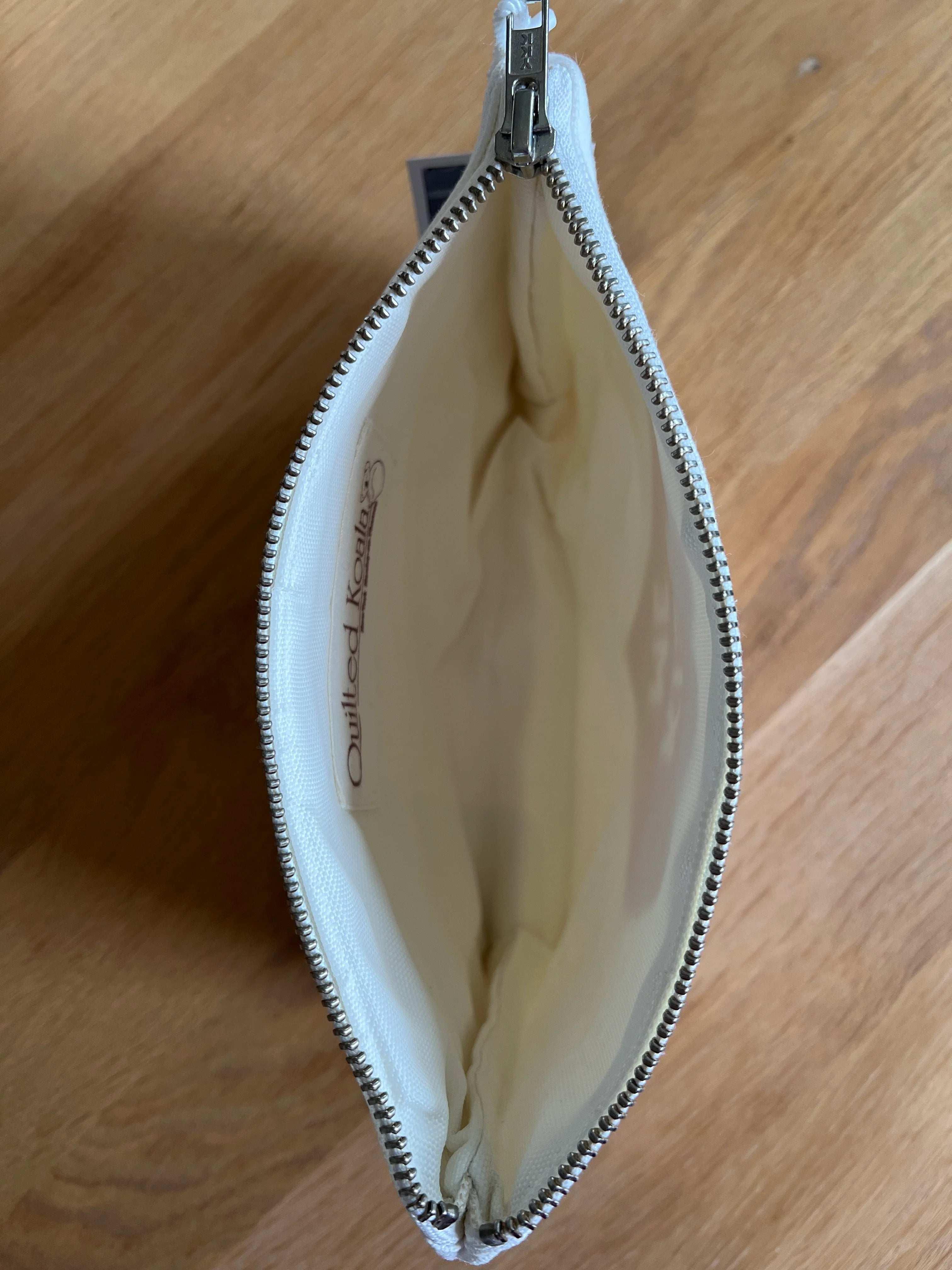 Natural Makeup Bag with Capri Blue Heart NEW! - Quilted Koala