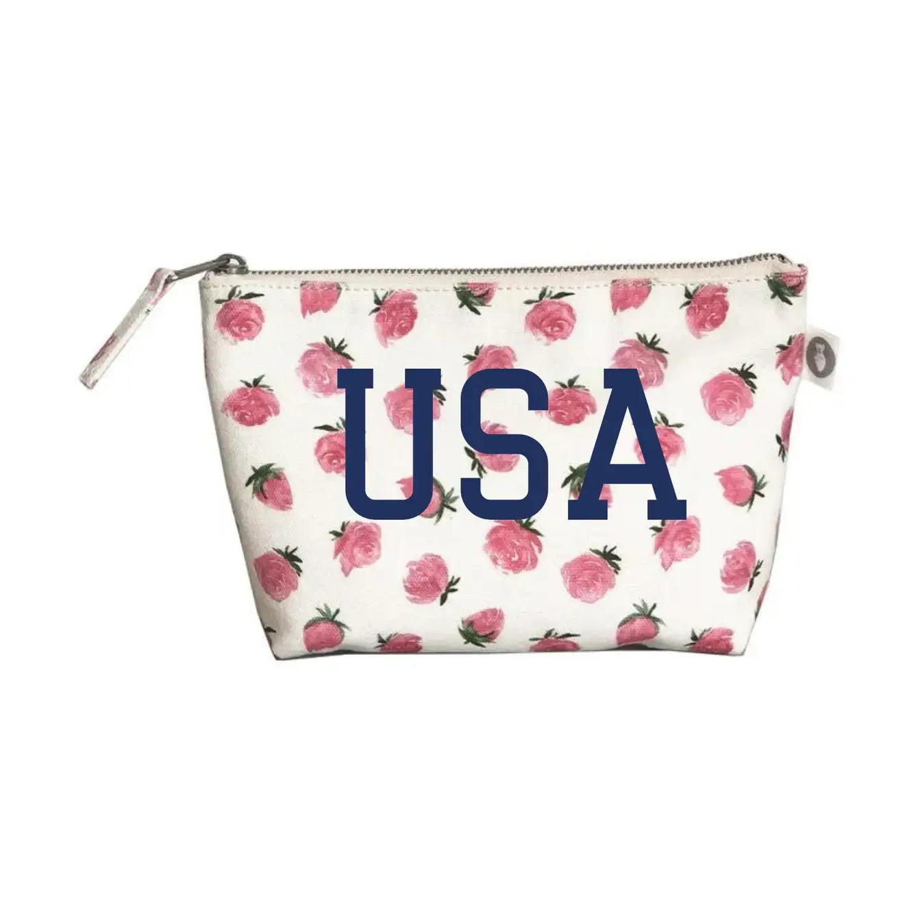 USA Makeup Bag - Navy Matte with White Floral - Quilted Koala