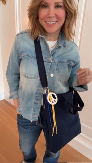 Navy Neoprene Town Bag with Peace Sign Paracord Charm - Quilted Koala