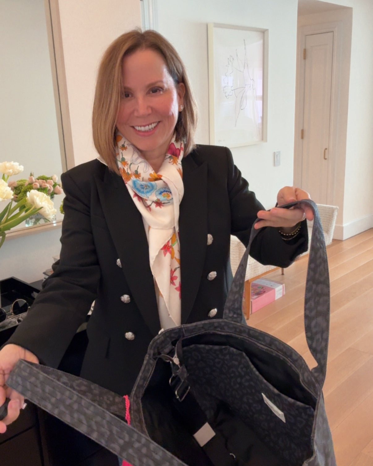 Black Leopard Midi Zipper Tote + FREE Pink Tassel - Quilted Koala