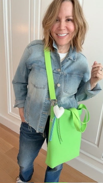 Neon Green Town Bag with Heart Paracord Charm - Quilted Koala