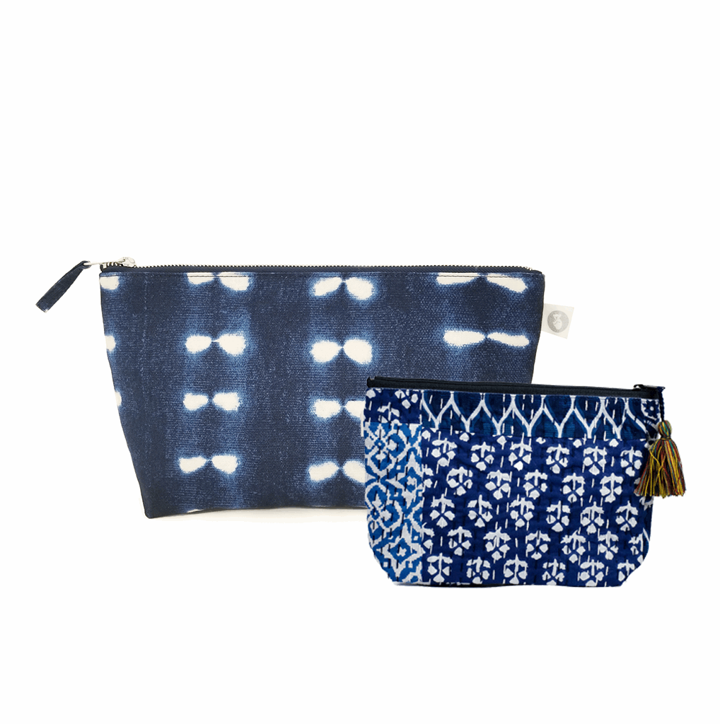 Clutch Bag Blue Shibori with Blue Boho Makeup Bag - Quilted Koala