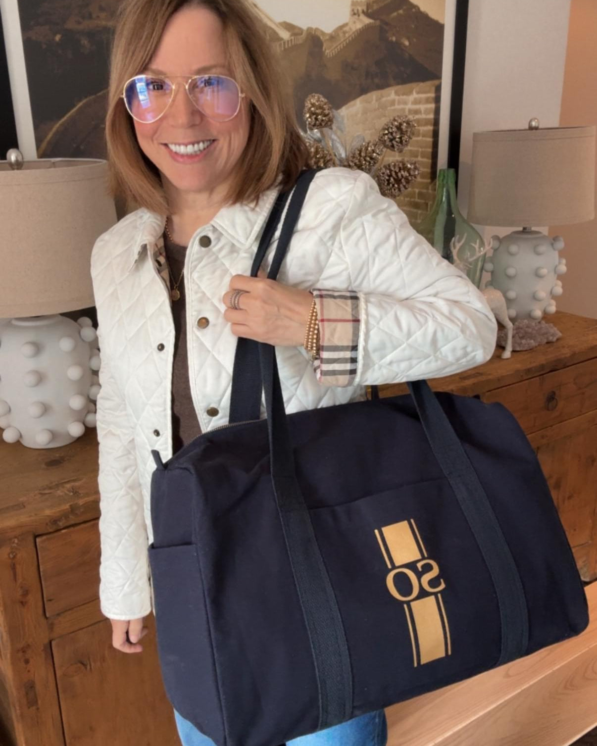 Daily Duffel - Navy with a Monogram Stripe - Quilted Koala