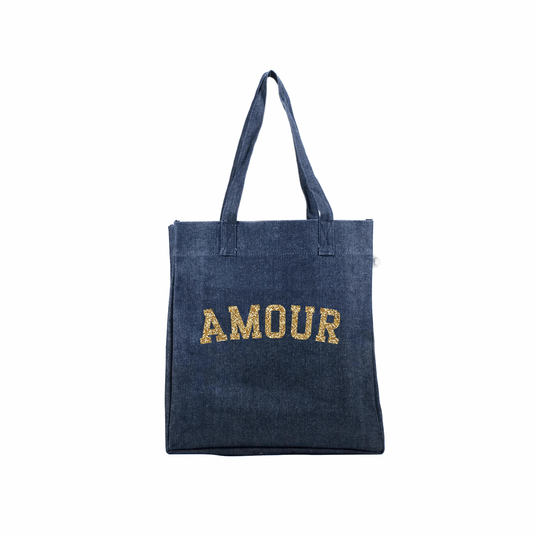 Denim Upright Bag with Gold Glitter AMOUR - Quilted Koala