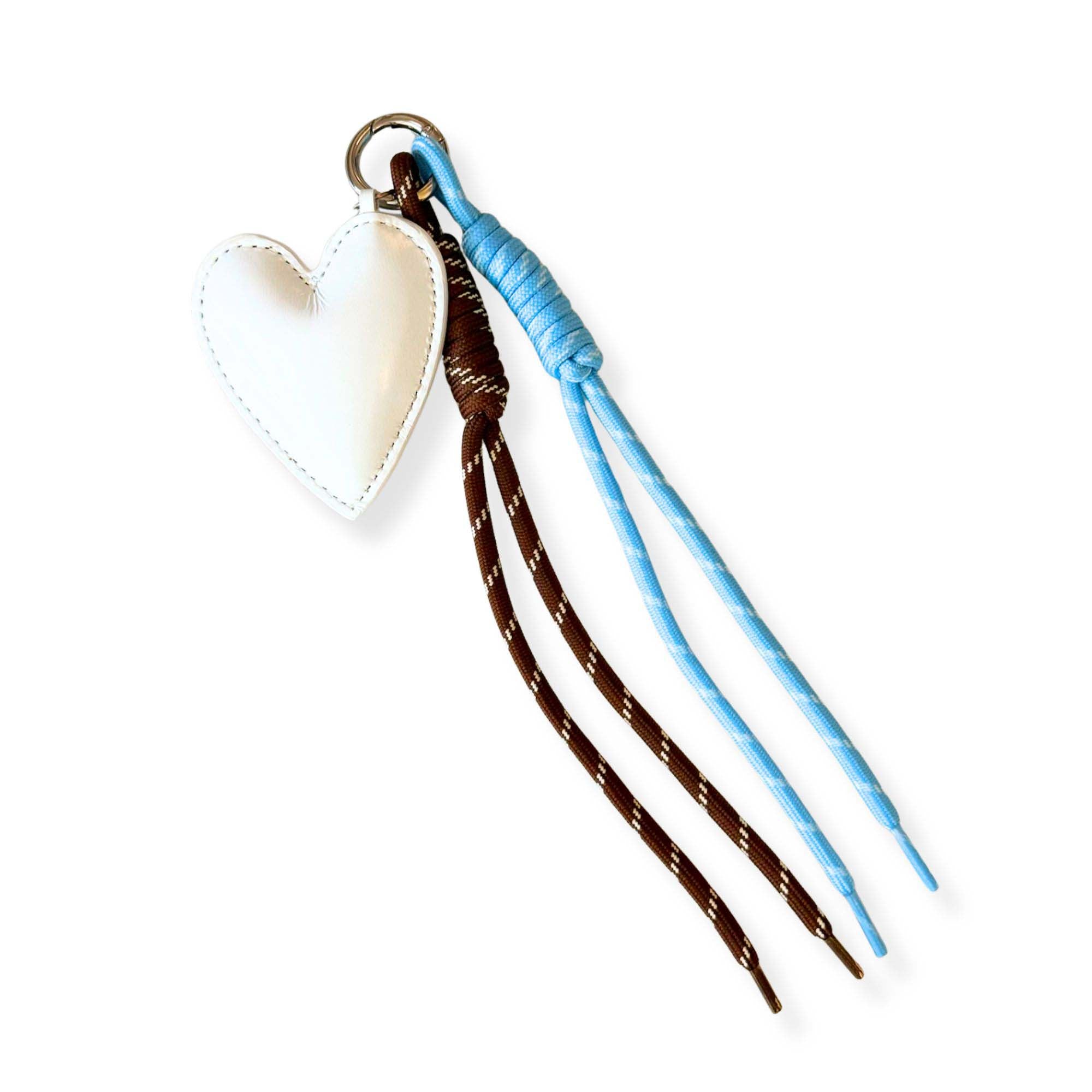 Paracord Bag Charm - Heart with Brown and Light Blue NEW! - Quilted Koala