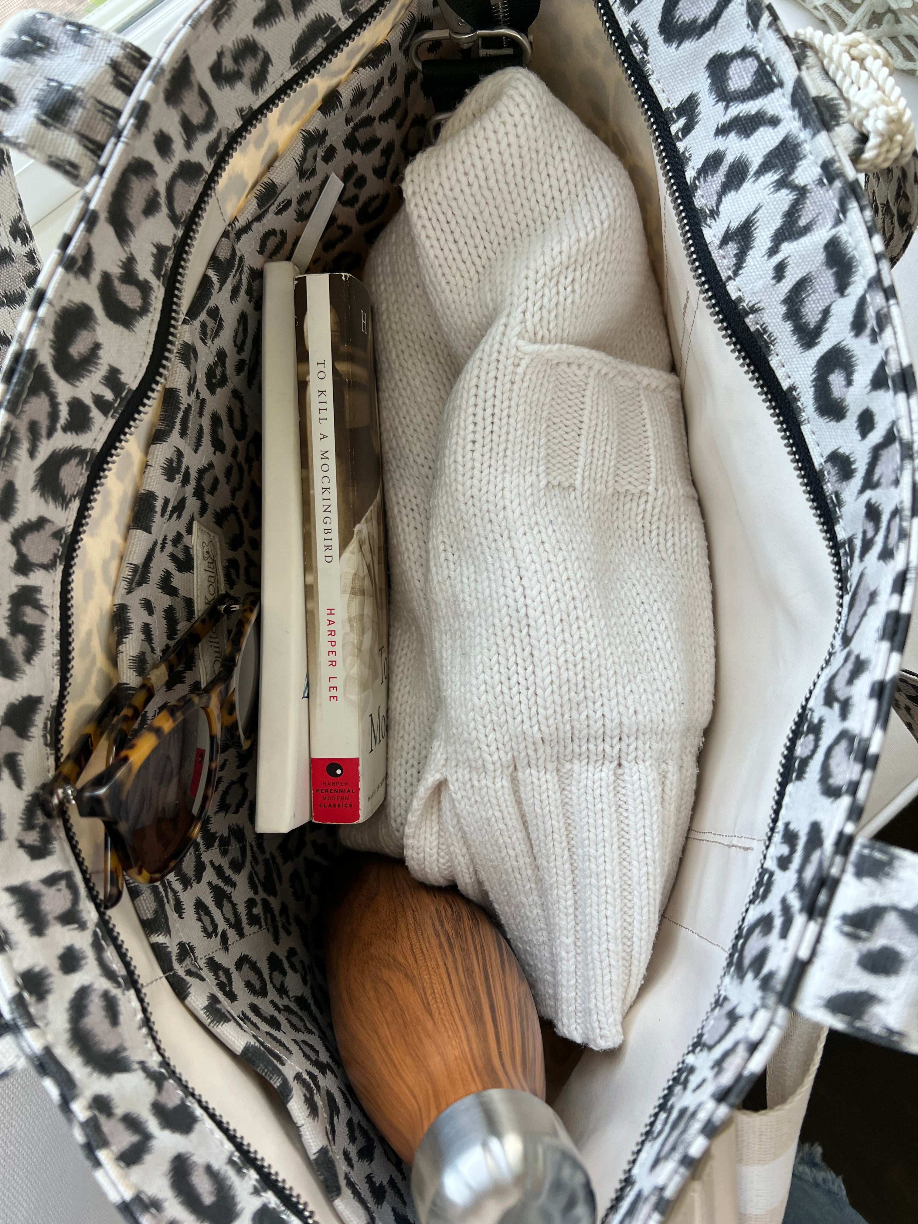 Leopard Midi Zipper Tote + FREE Black Tassel - Quilted Koala