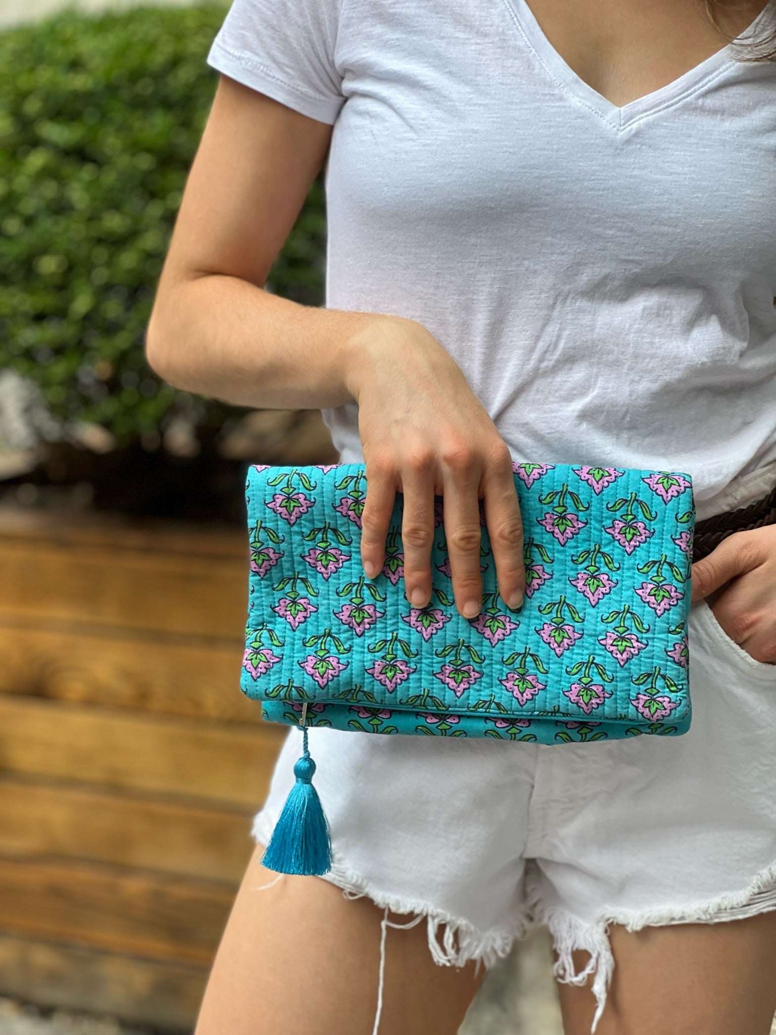 Foldover Clutch/ Travel Jewelry Organizer- Quilted Blue Floral - Quilted Koala