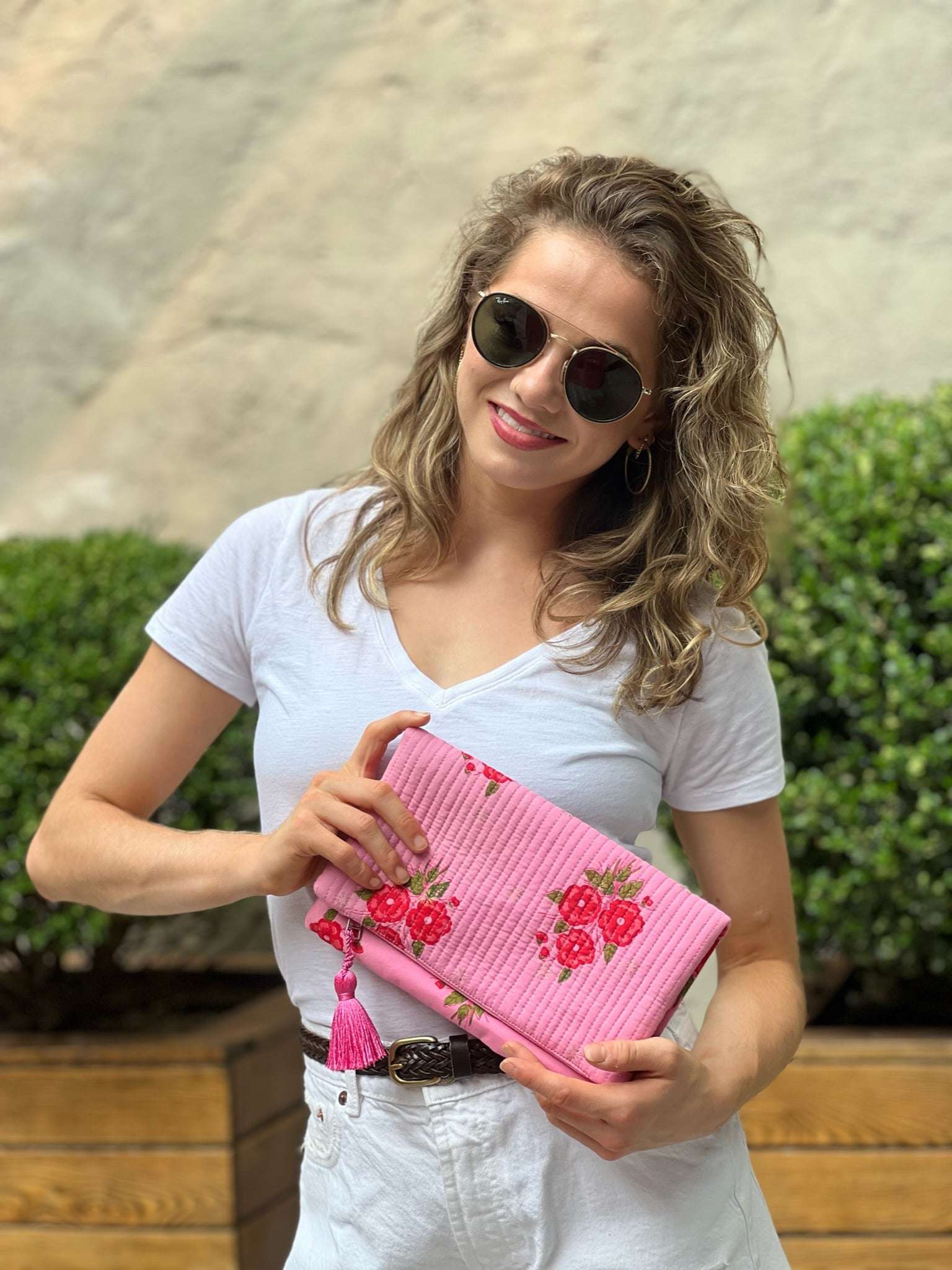 Foldover Clutch/ Travel Jewelry Organizer- Quilted Pink Floral - Quilted Koala