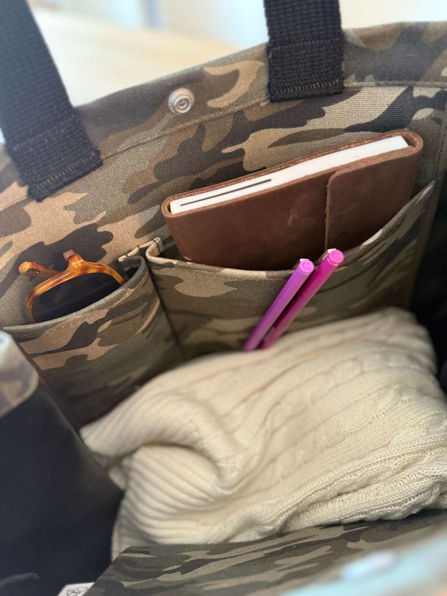 Green Camo Luxe North South Bag + FREE Red Tassel + FREE Gold Peace Charm + FREE Navy/Red Stripe Strap - Quilted Koala