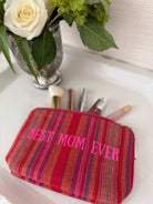 BEST MOM EVER - Happy Pink Stripe Makeup Bag - NEW! - Quilted Koala