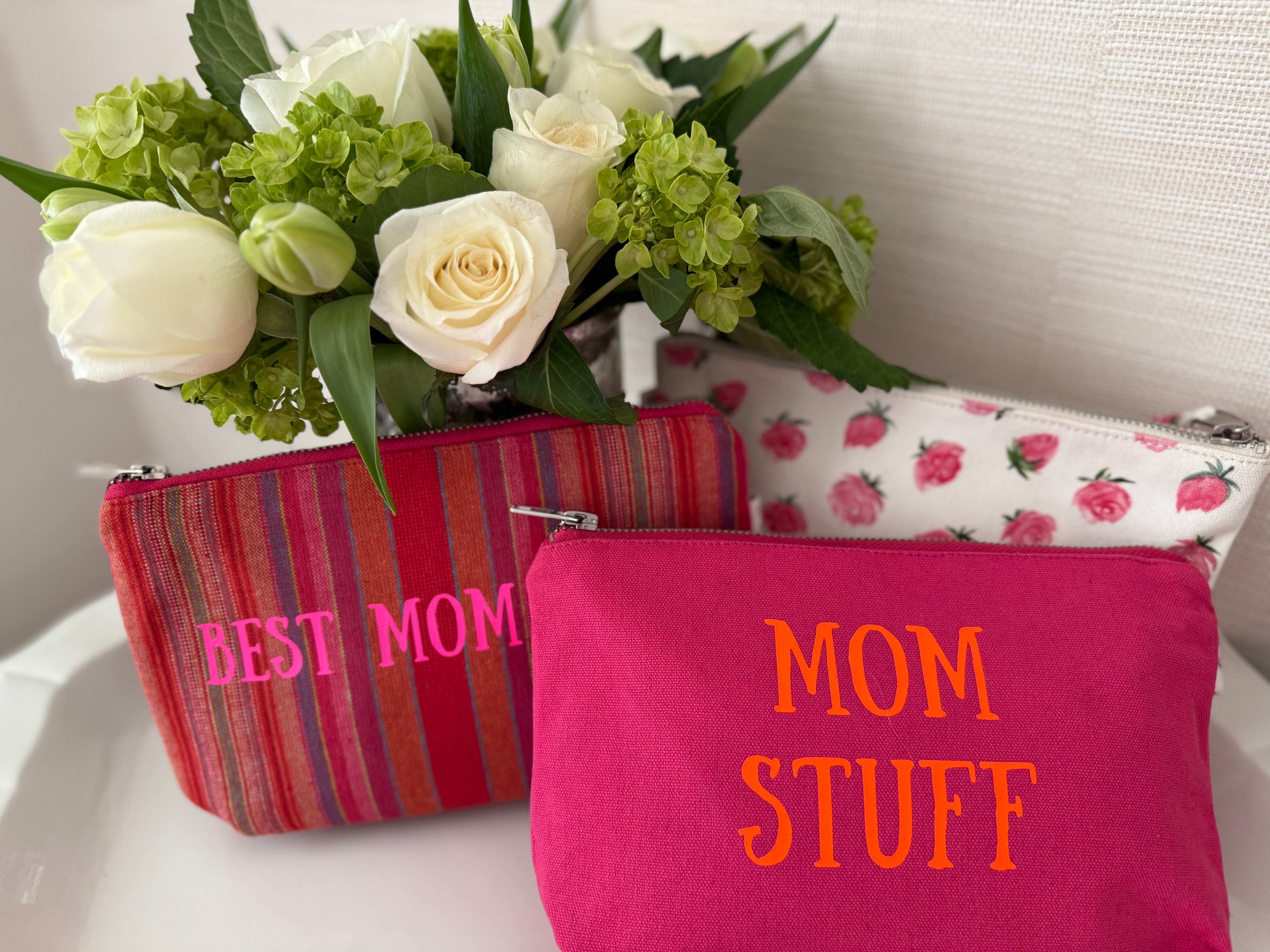 MOM STUFF - Pink Makeup Bag with Orange - NEW! - Quilted Koala