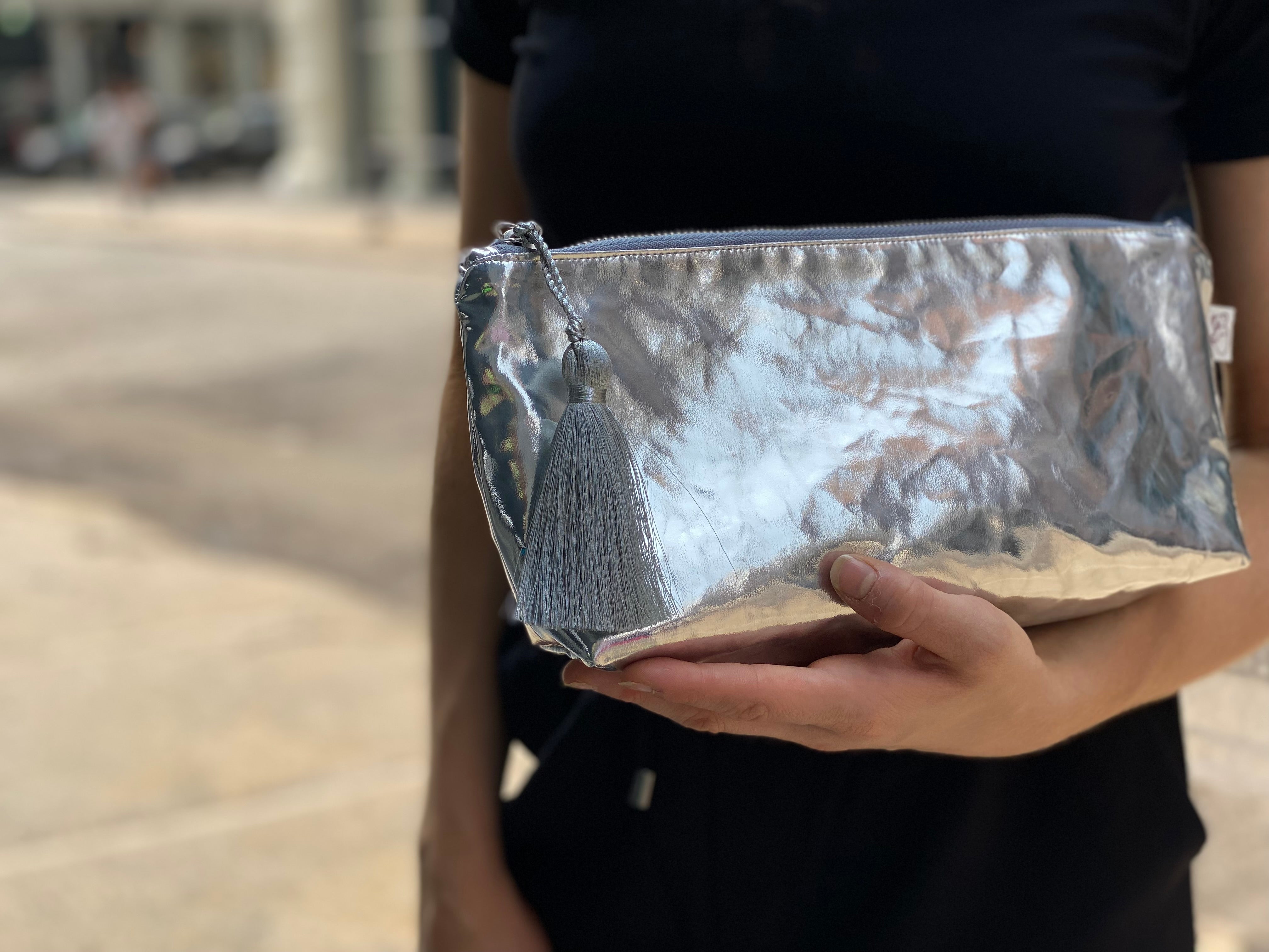 Silver Metallic Hold Me Clutch - Quilted Koala