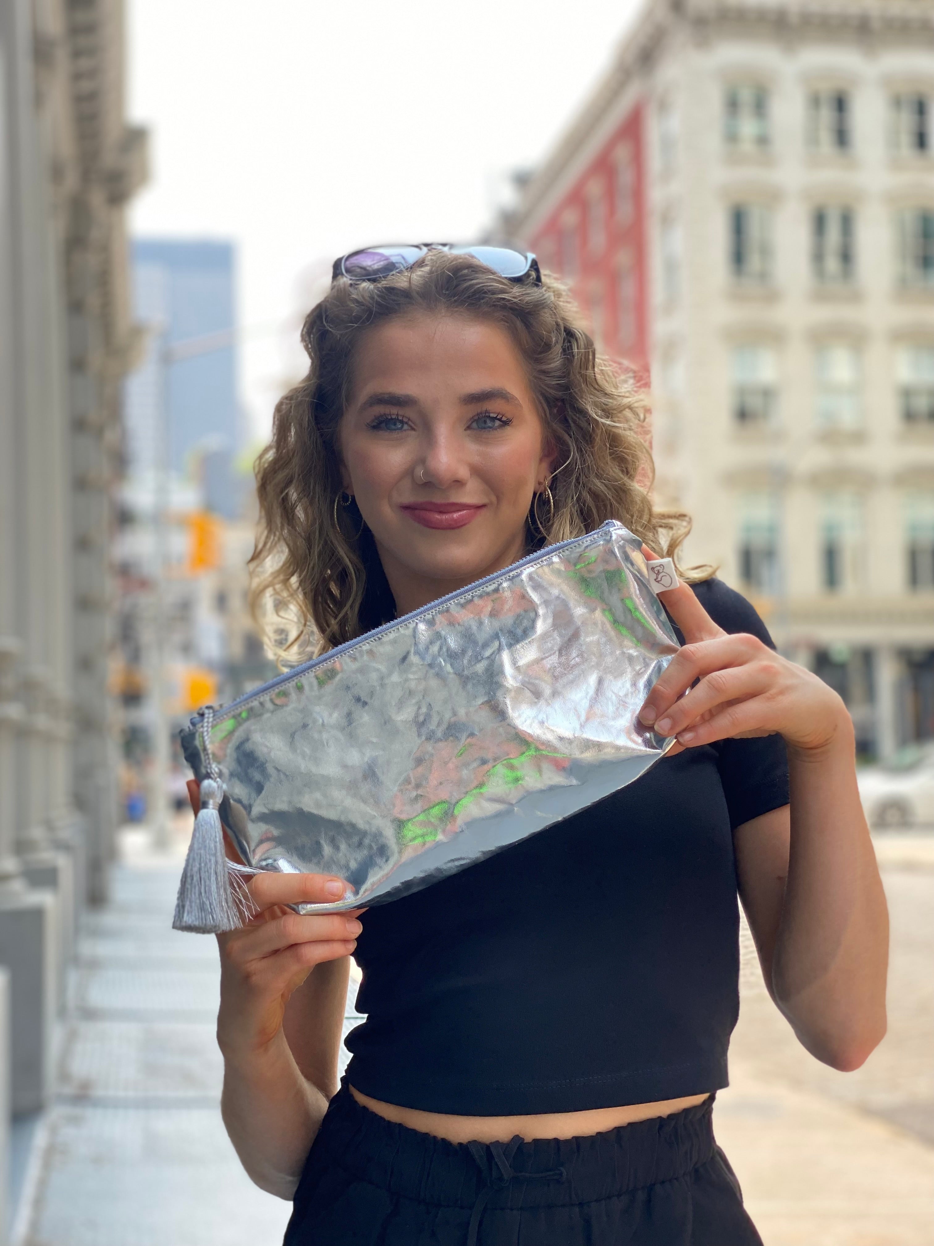 Silver Metallic Hold Me Clutch - Quilted Koala
