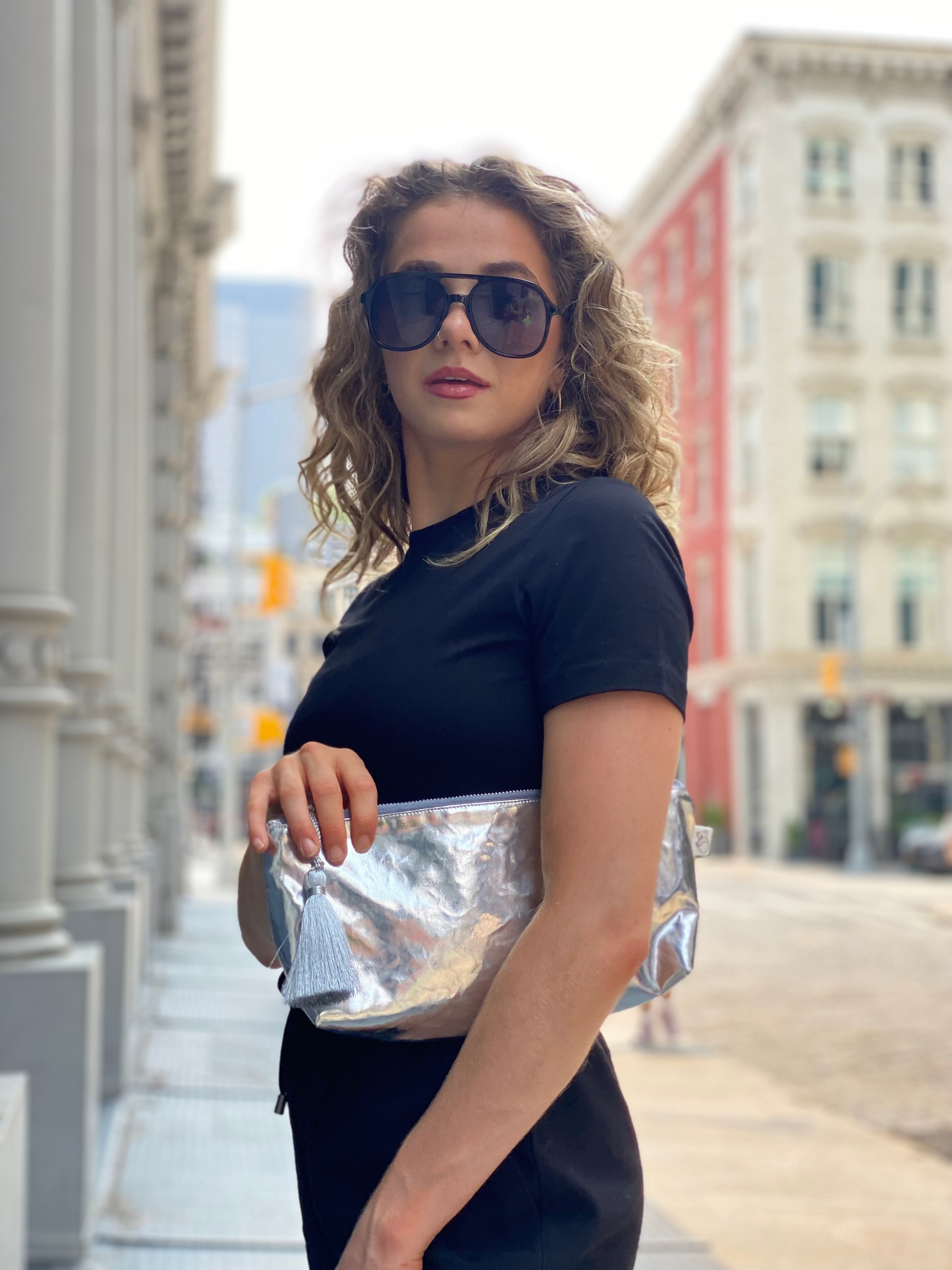 Silver Metallic Hold Me Clutch - Quilted Koala