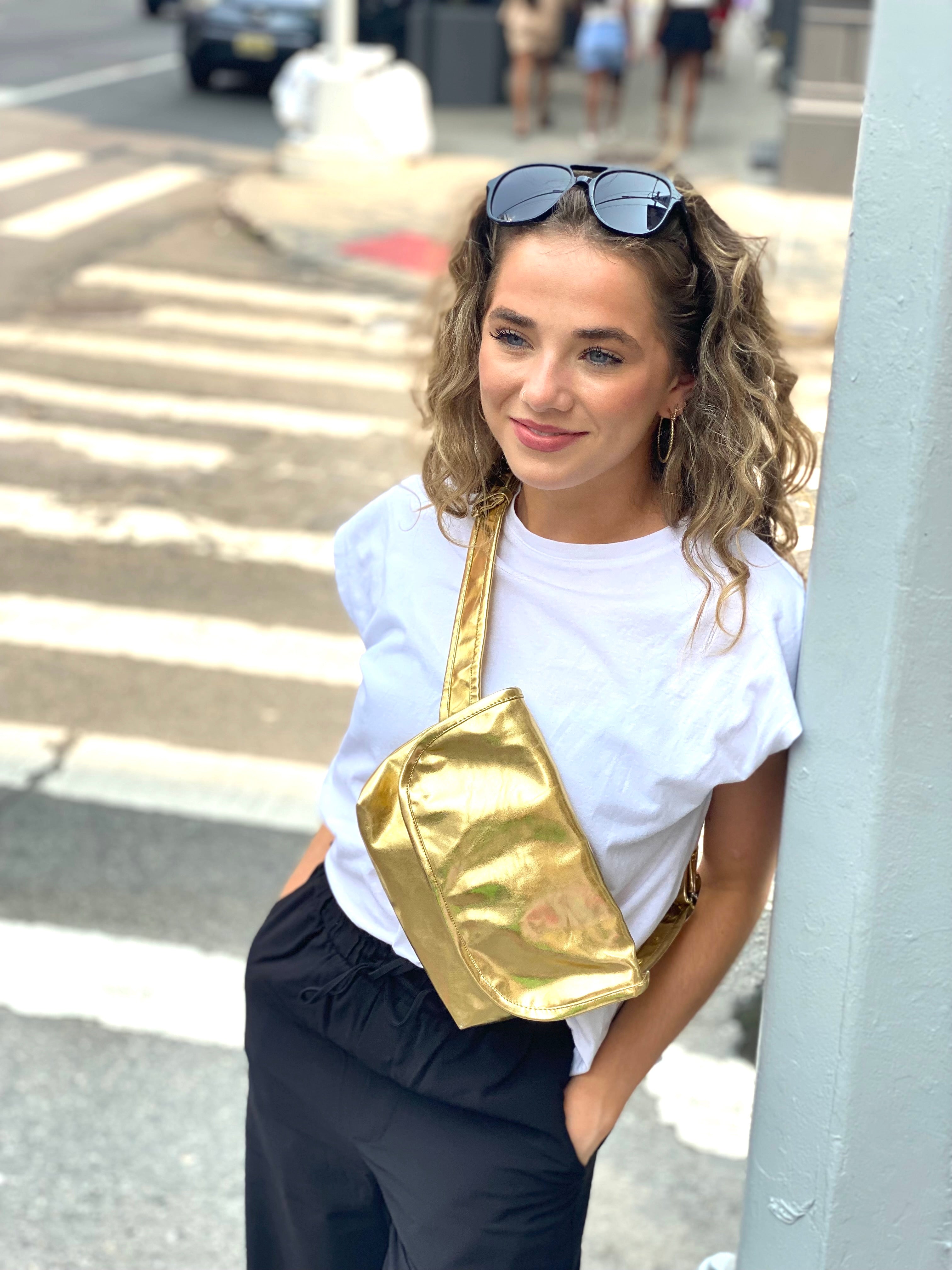 Gold Metallic Adjustable Belt Bag - Quilted Koala