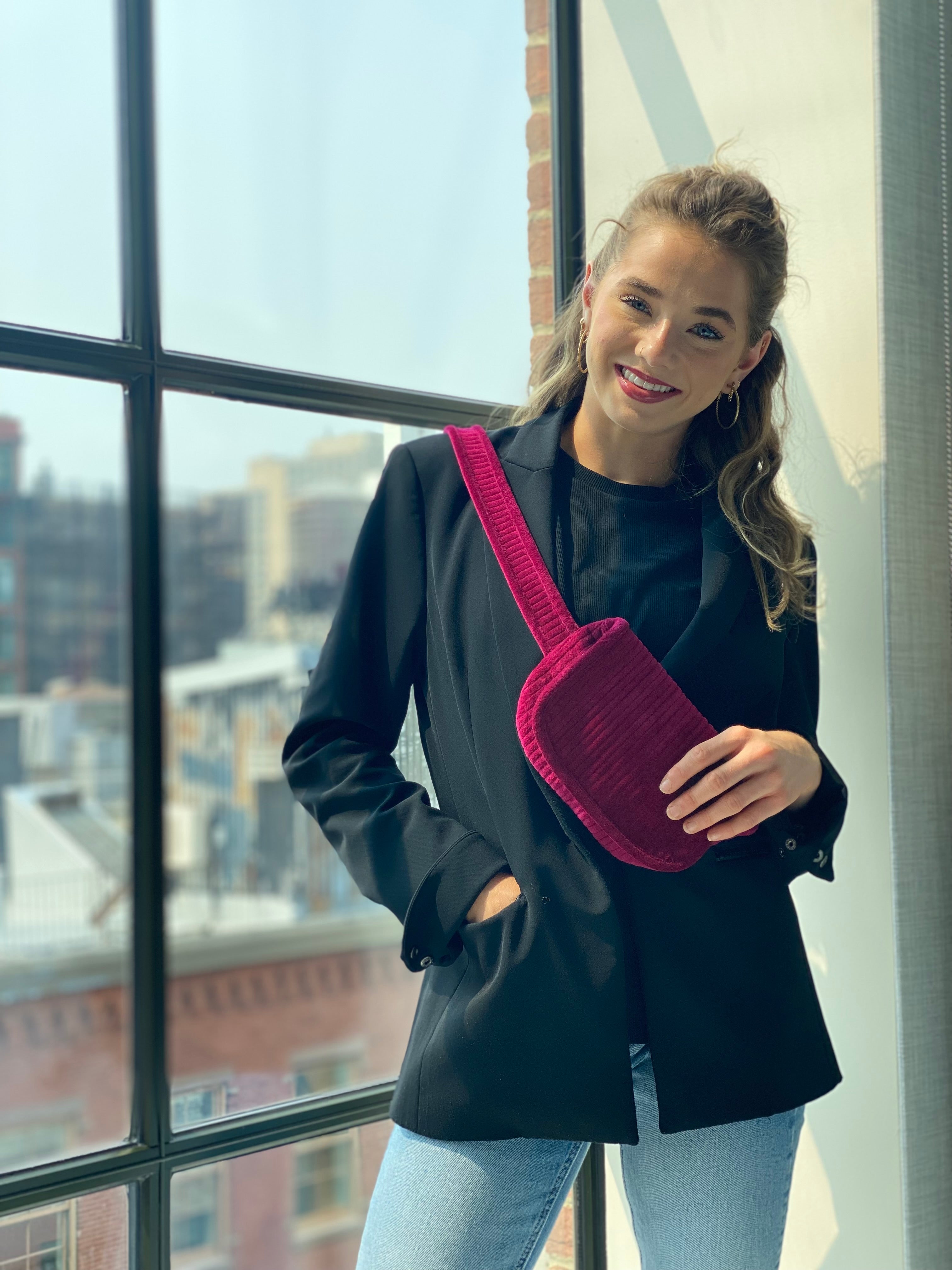 Quilted Velvet Adjustable Belt Bag - Bordeaux - Quilted Koala