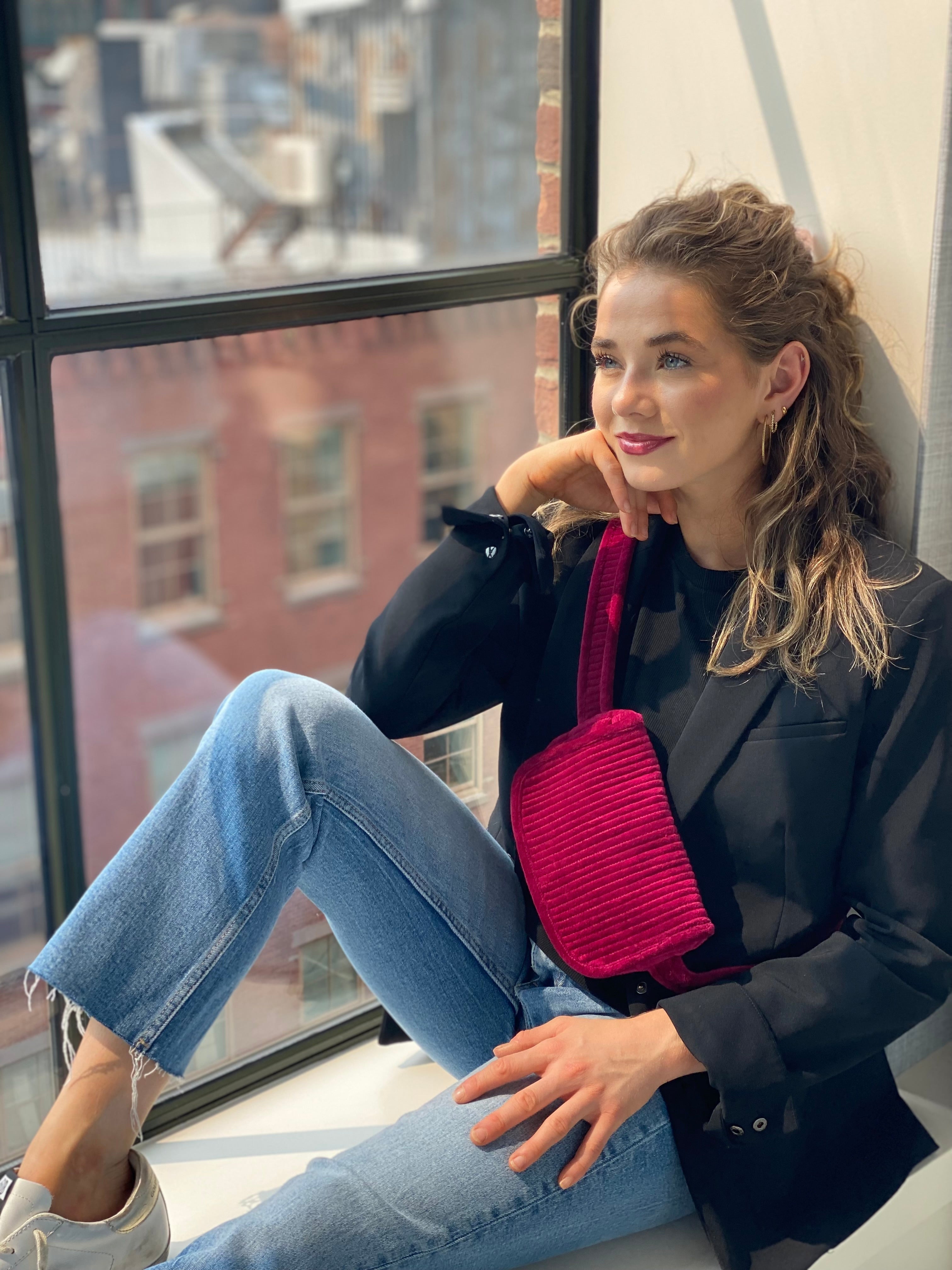 Quilted Velvet Adjustable Belt Bag - Bordeaux - Quilted Koala