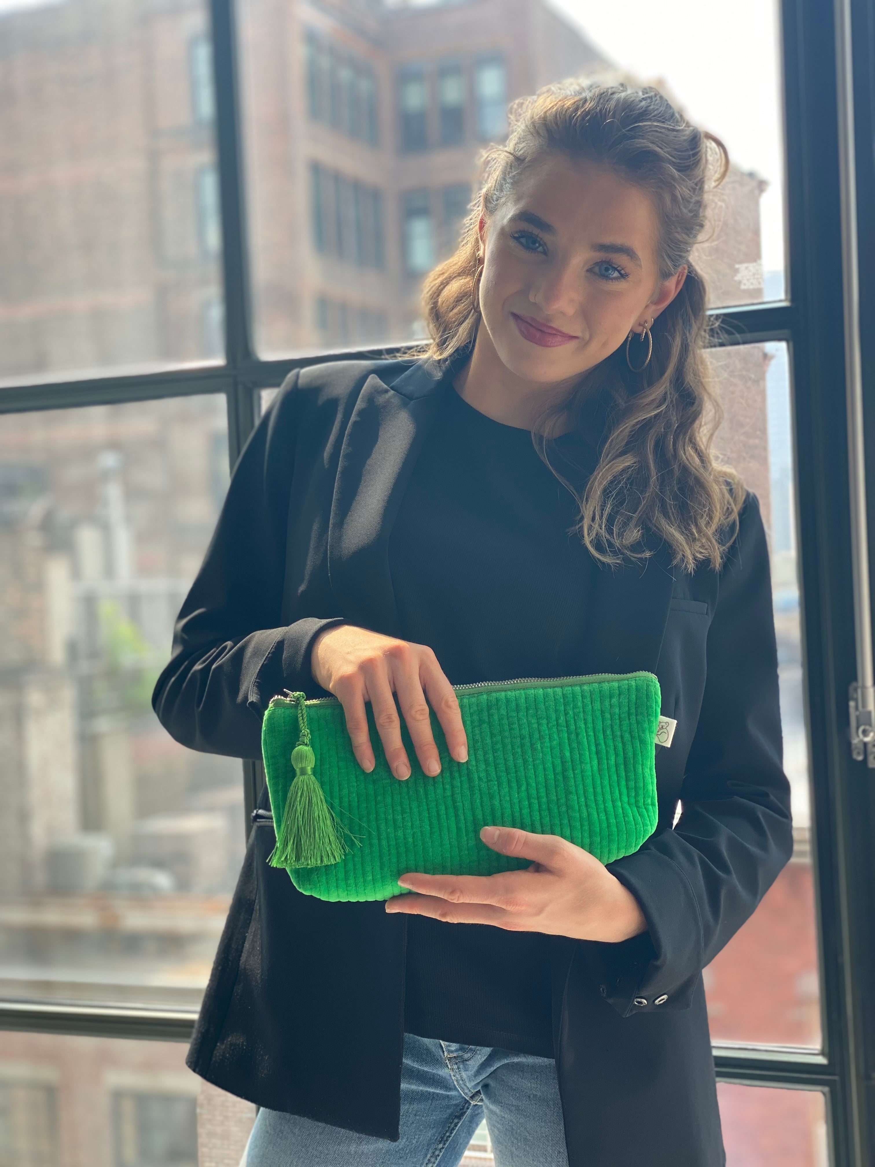 Quilted Velvet Hold Me Clutch - Electric Green - Quilted Koala