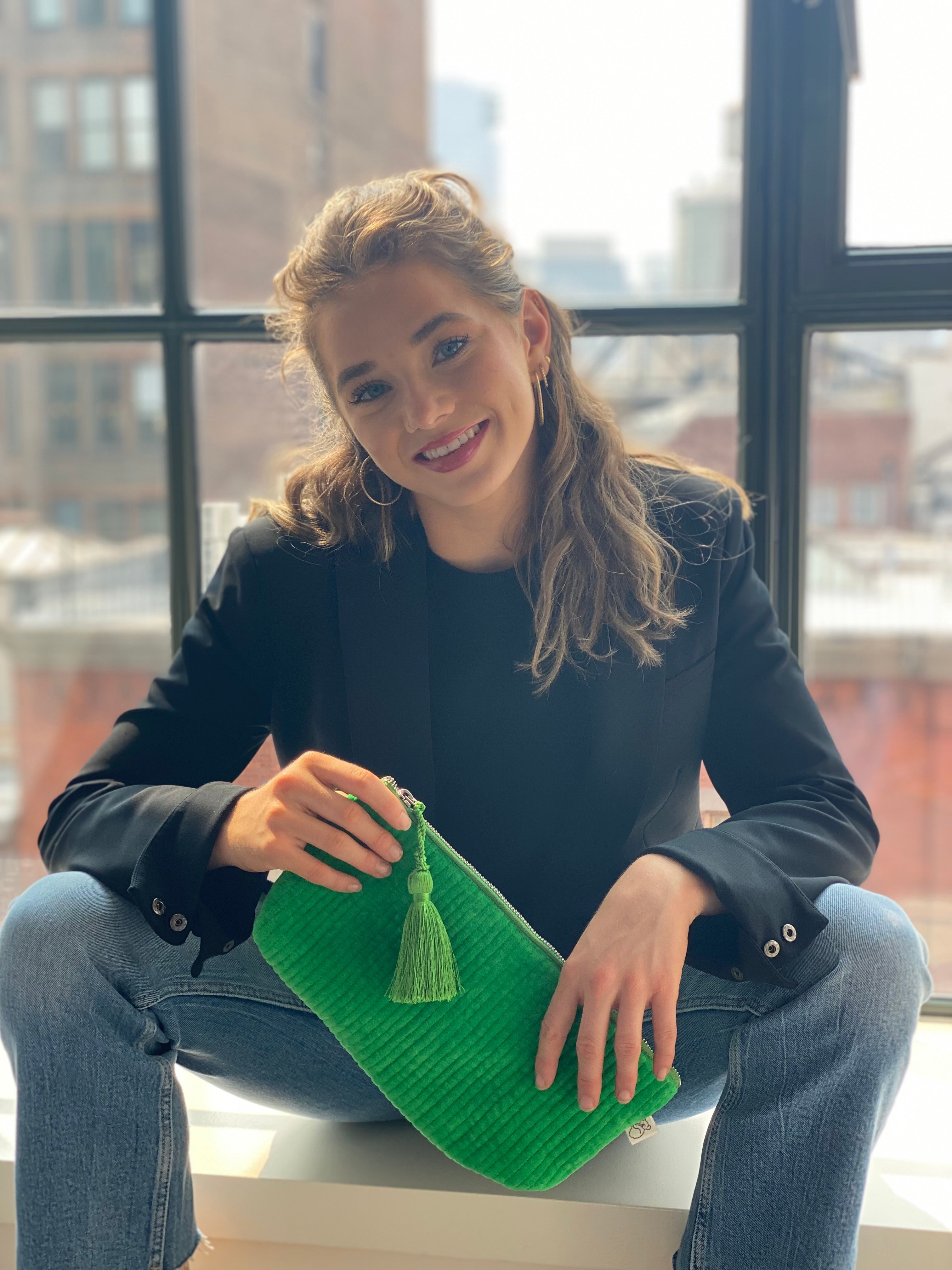 Quilted Velvet Hold Me Clutch - Electric Green - Quilted Koala