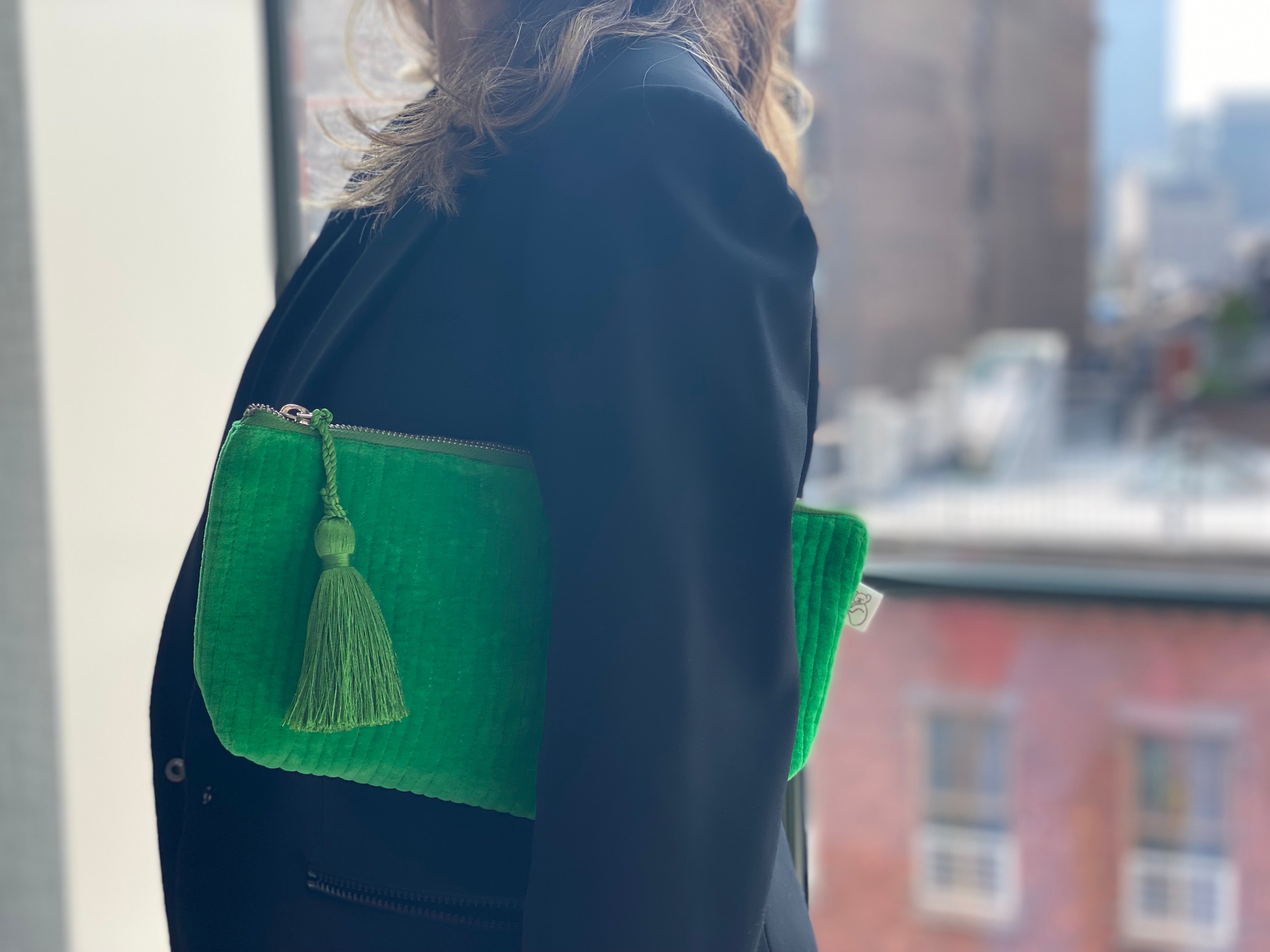 Quilted Velvet Hold Me Clutch - Electric Green - Quilted Koala