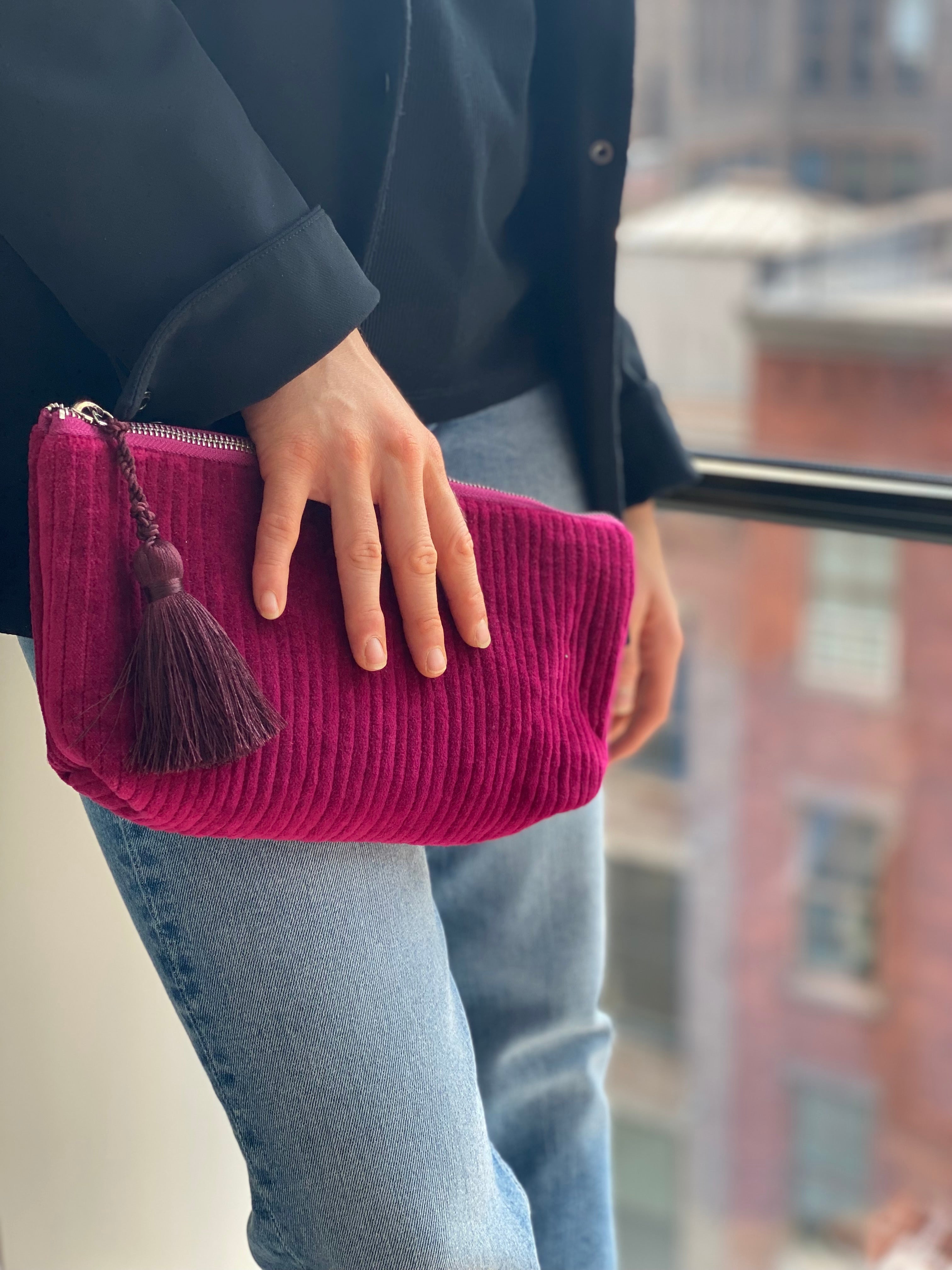 Quilted Velvet Hold Me Clutch - Bordeaux - Quilted Koala