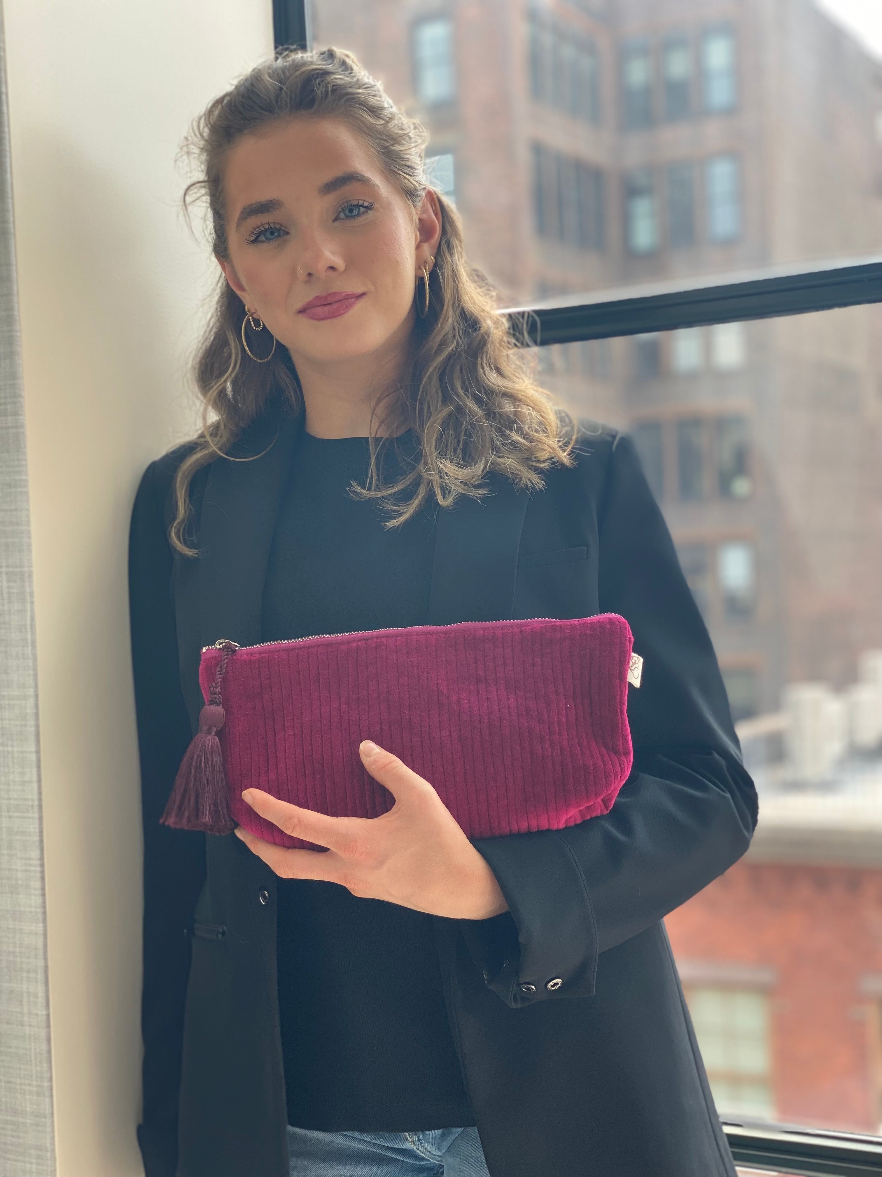 Quilted Velvet Hold Me Clutch - Bordeaux - Quilted Koala