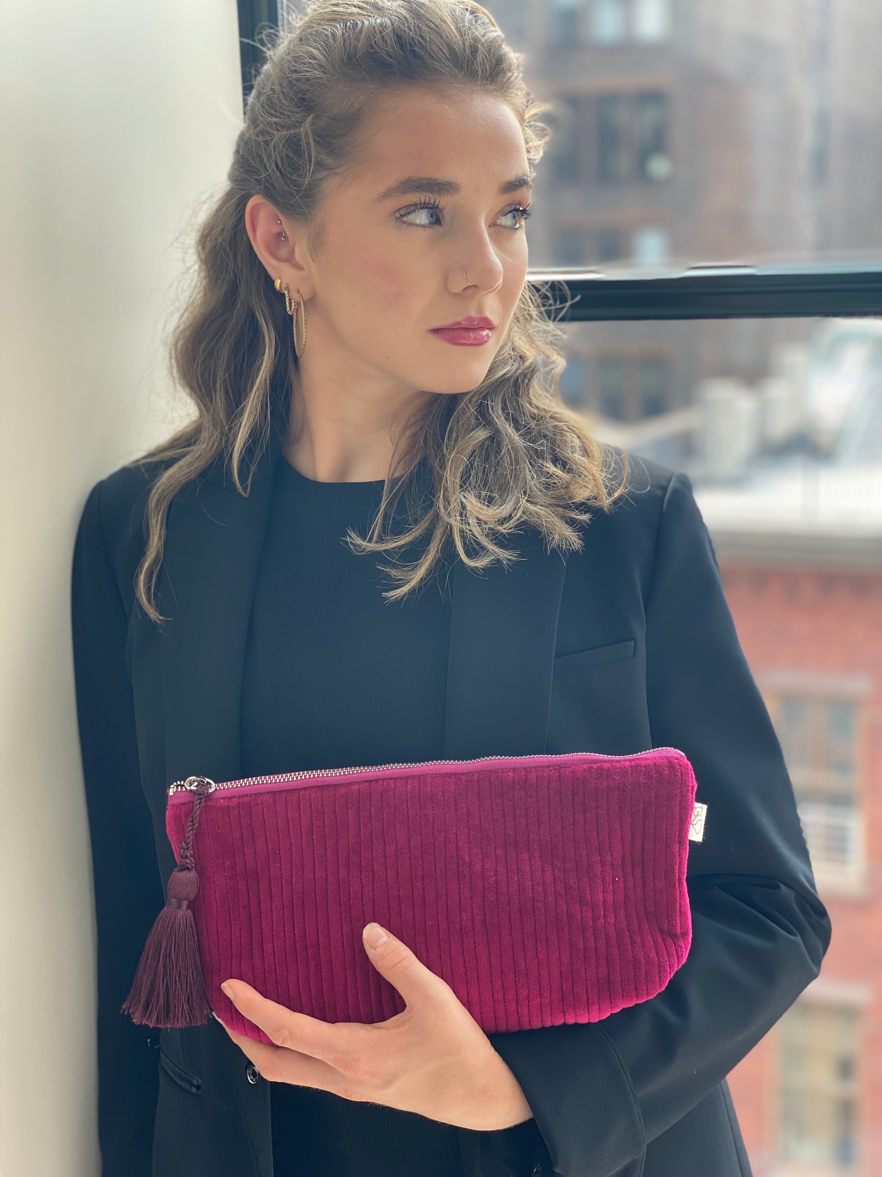 Quilted Velvet Hold Me Clutch - Bordeaux - Quilted Koala