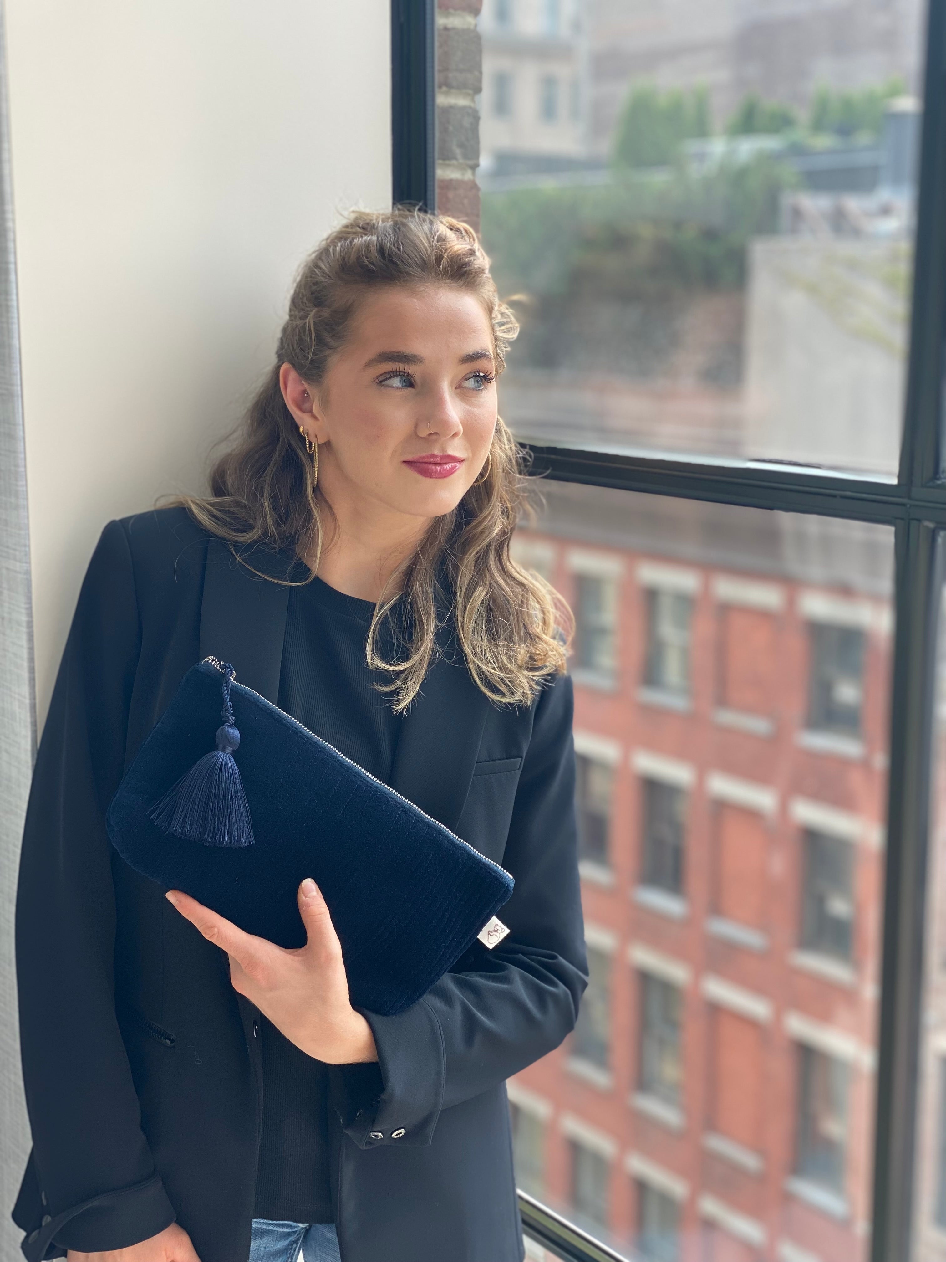 Quilted Velvet Hold Me Clutch - Navy - Quilted Koala