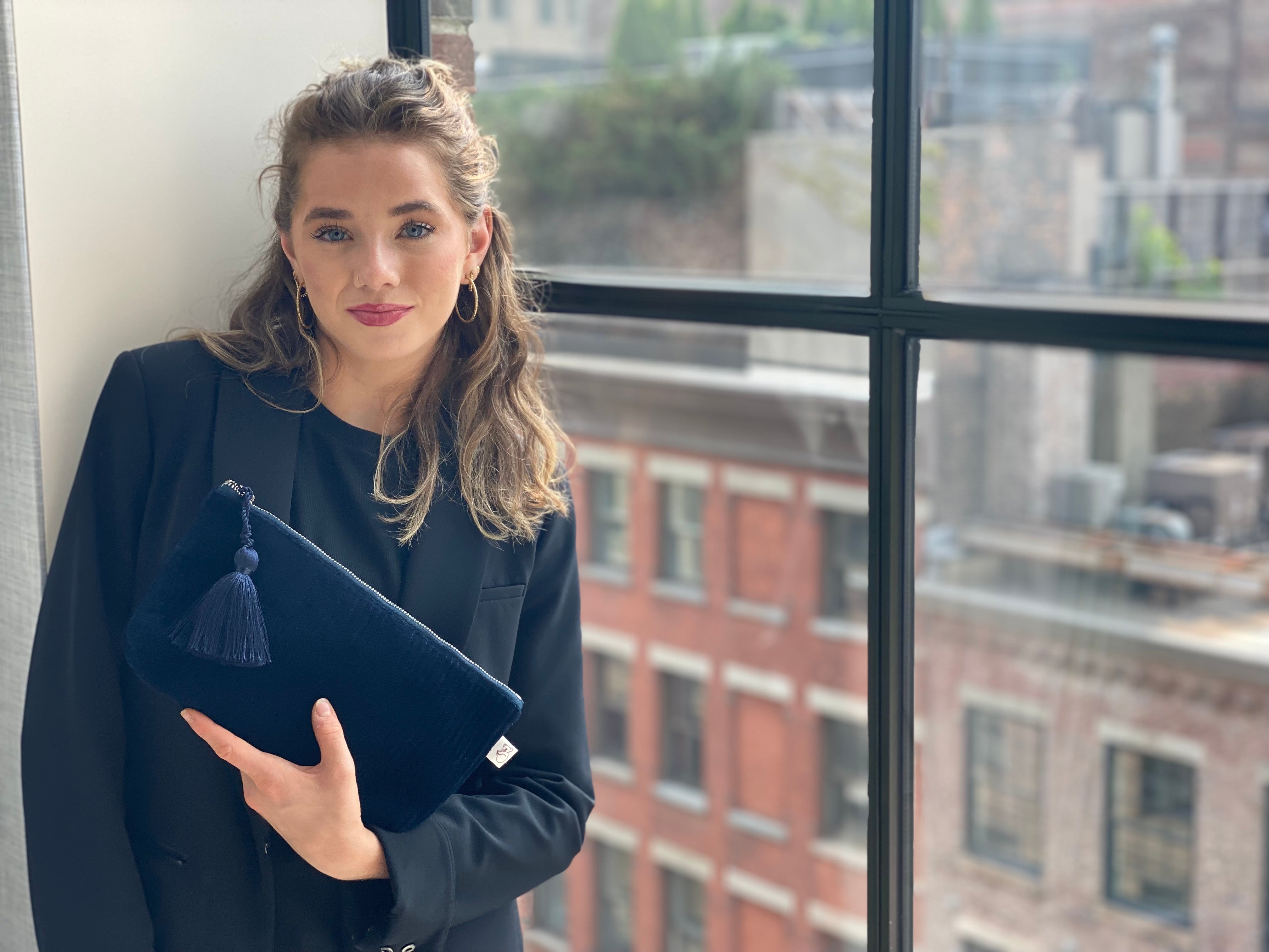 Navy Crushed Velvet Luxe North South Bag Gift Set - CYBER OFFER - Quilted Koala